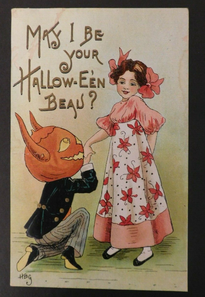 1911 Mr. Jack-O\'-Lantern Courting Halloween Postcard Rochester, NY to Rusk, NY