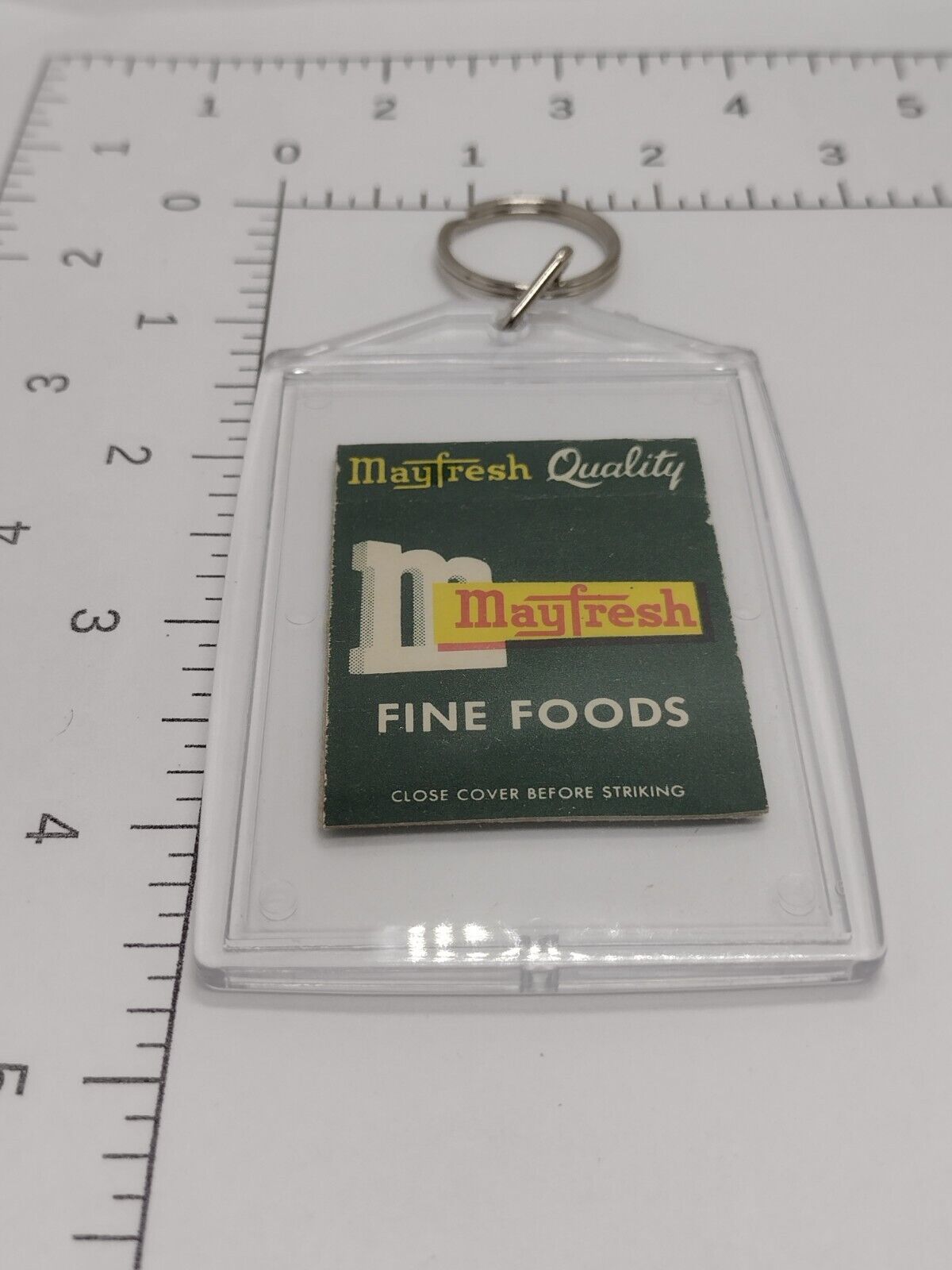 Repurposed Vtg Matchbook Cover Mayfresh Fine Foods Keychain 