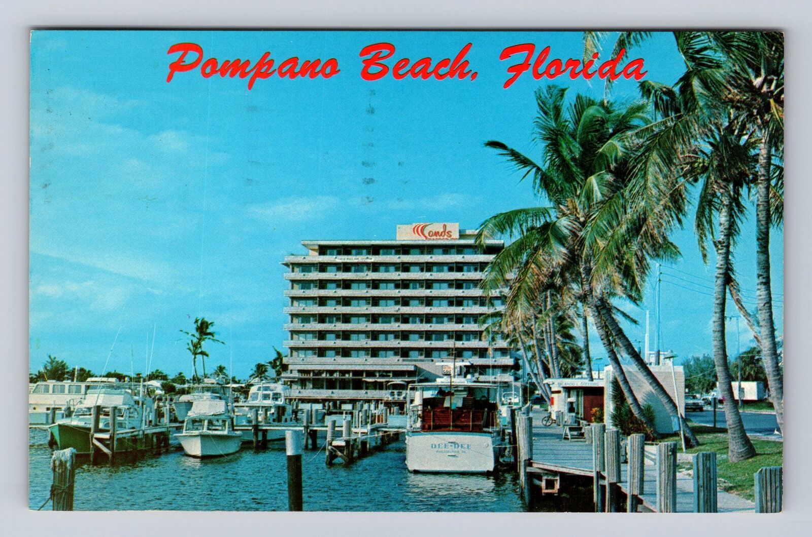 Pompano Beach FL-Florida, Yacht Basin, Antique Vintage Souvenir Postcard