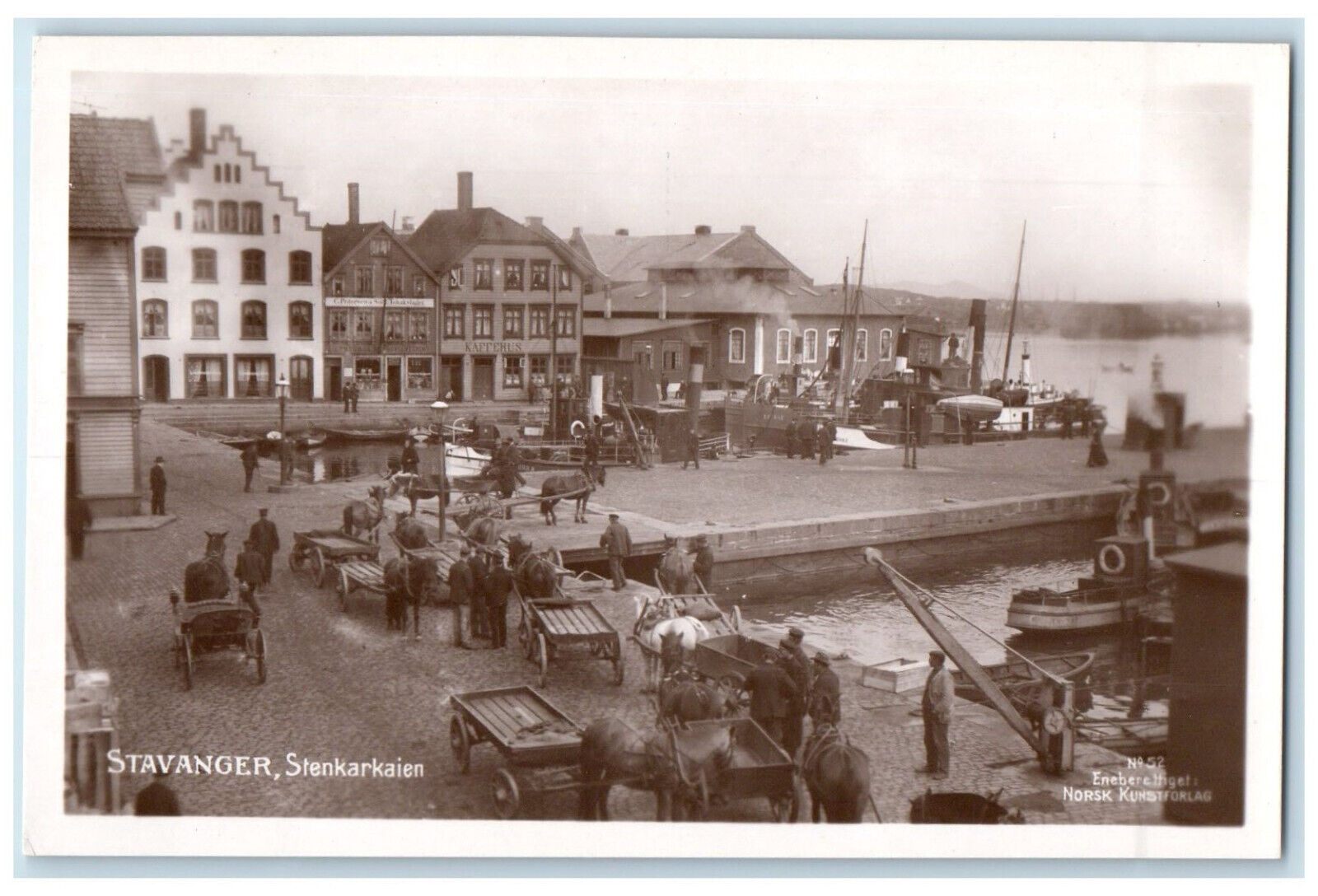 c1920's Strandkaien Stavanger Norway Horse Carriage RPPC Photo Postcard