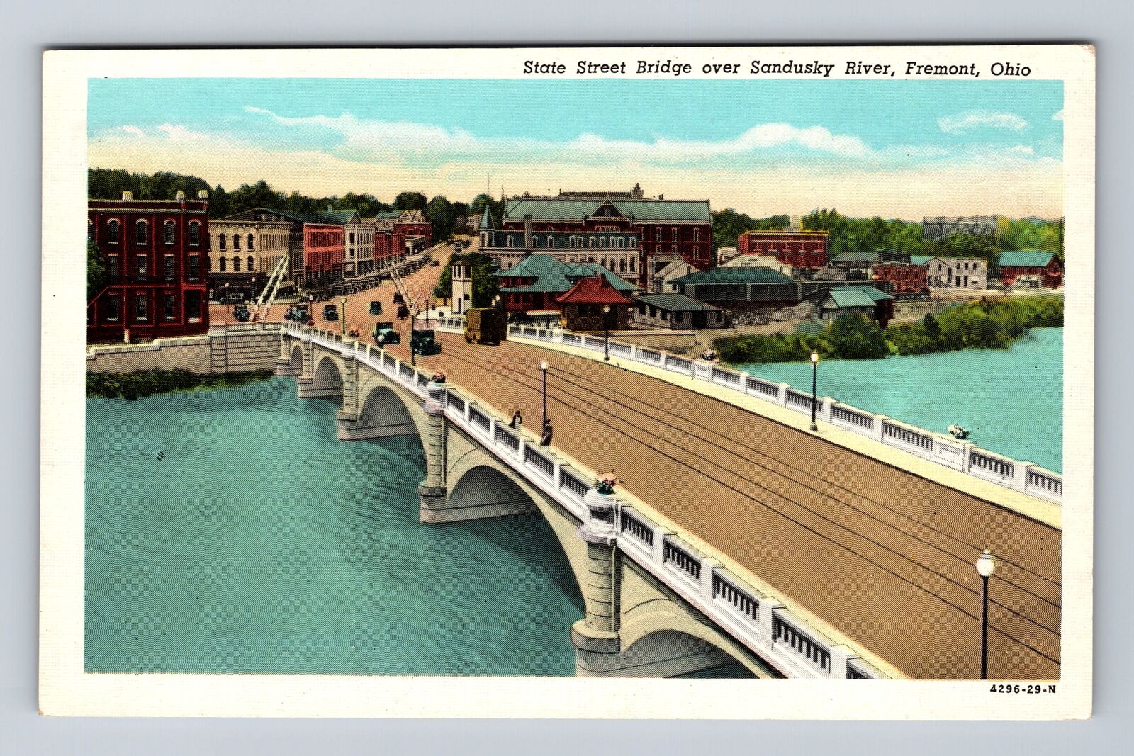 Fremont OH-Ohio, State Street Bridge, Sandusky River, Antique Vintage Postcard