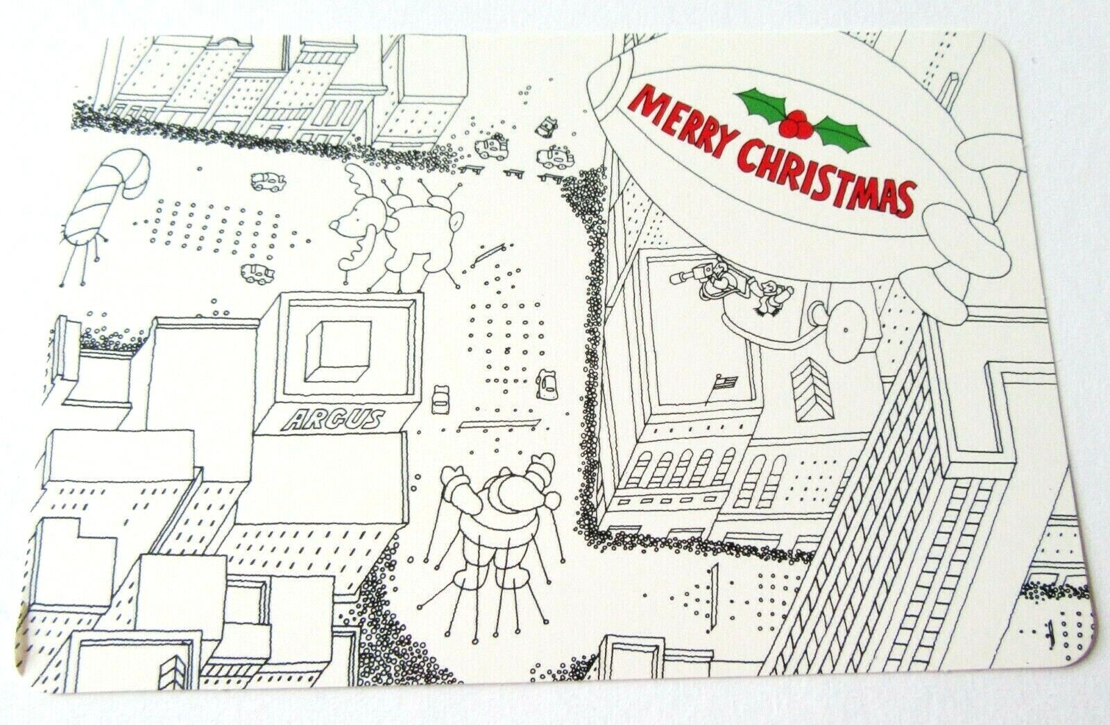 Vintage Christmas Post Card Big City Santa Claus Parade Merry Christmas Blimp