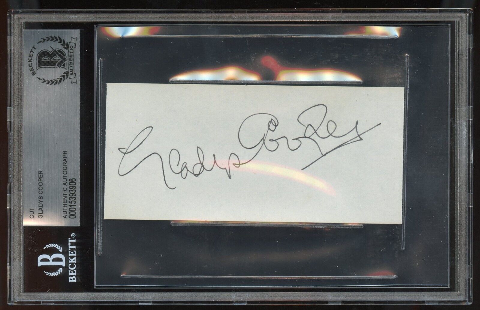 Glady\'s Cooper signed 2x5 cut autograph auto English Actress Producer BAS Slab