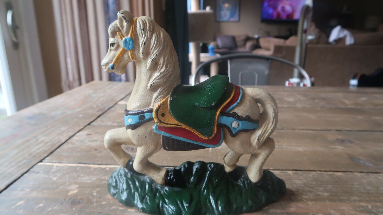 Vintage Cast Iron Carousel Horse Door Stop Circus Carnival 7.75\
