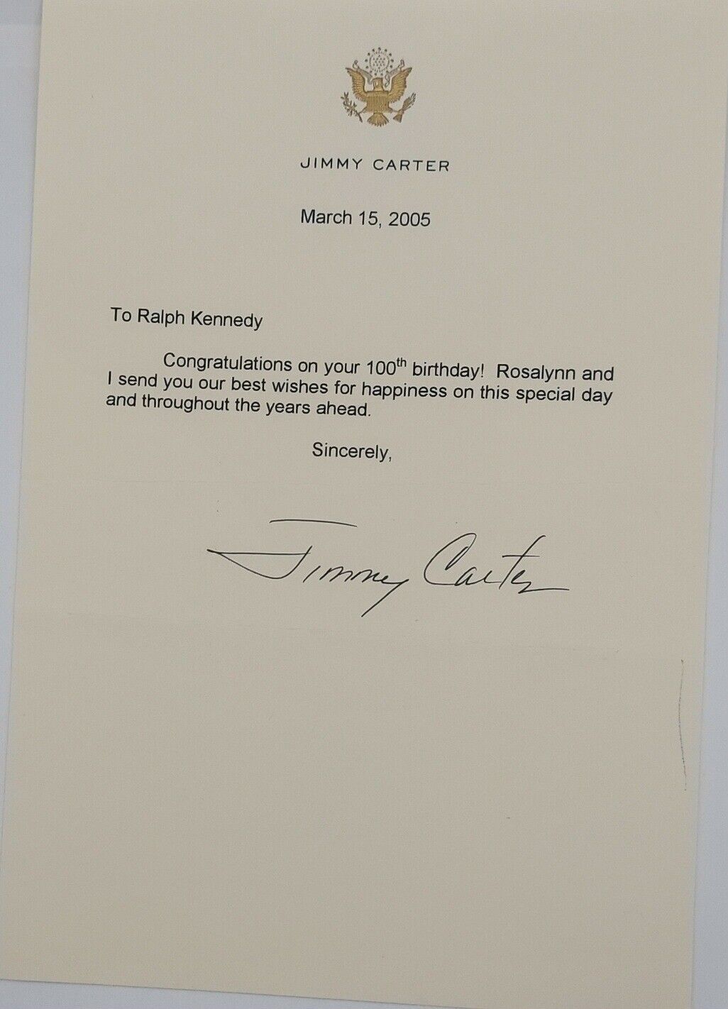 Jimmy Carter Signed 2005 Letter Wishing Supporter A Happy Birthday Auto Full Sig
