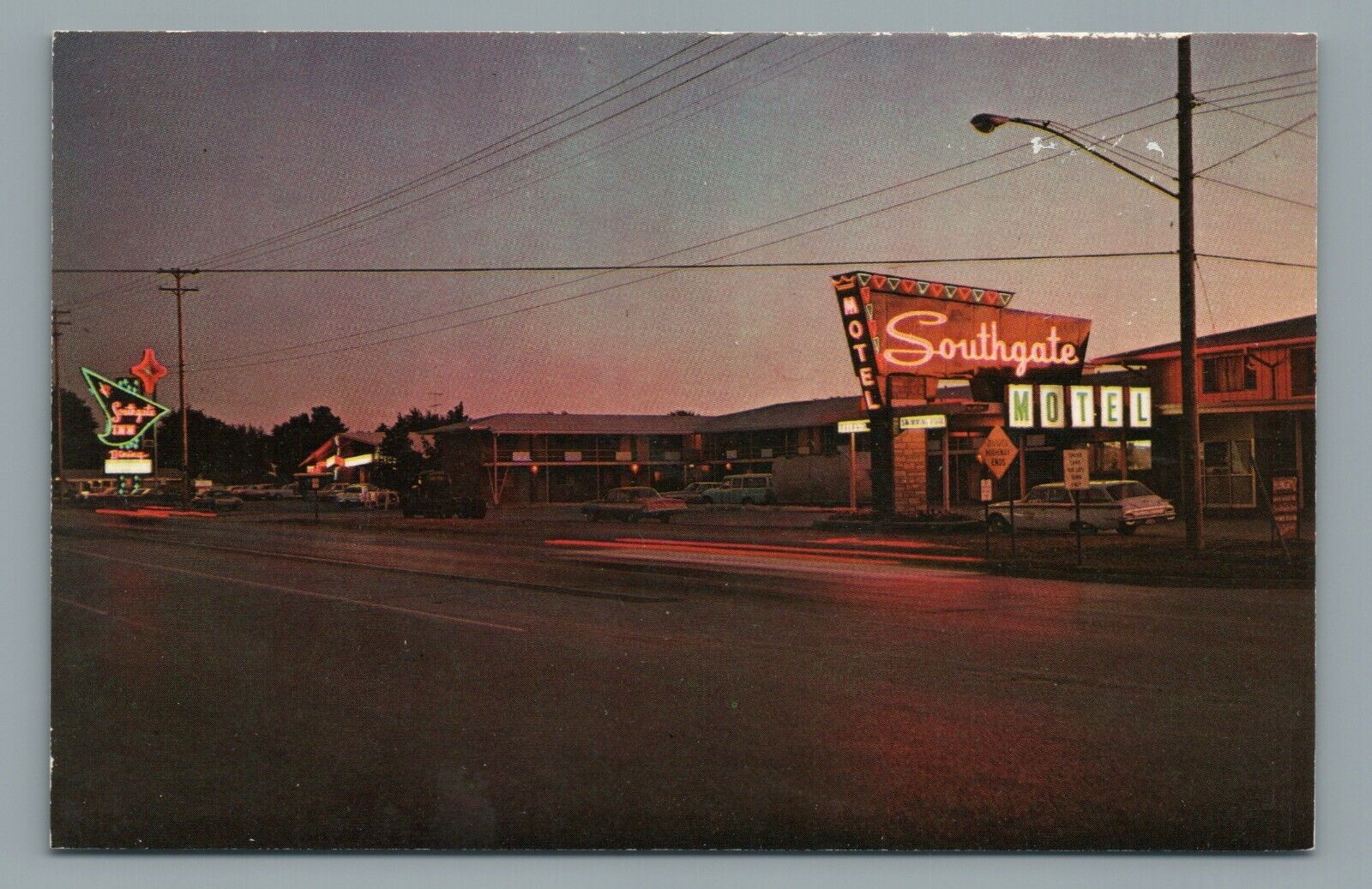 Southgate Motel Kalamazoo Michigan MI Night View Vintage Postcard c1967