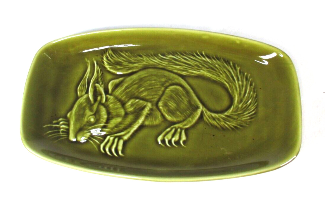 Poole England Art Pottery Squirrel Avocado Green Vintage Dish 7\