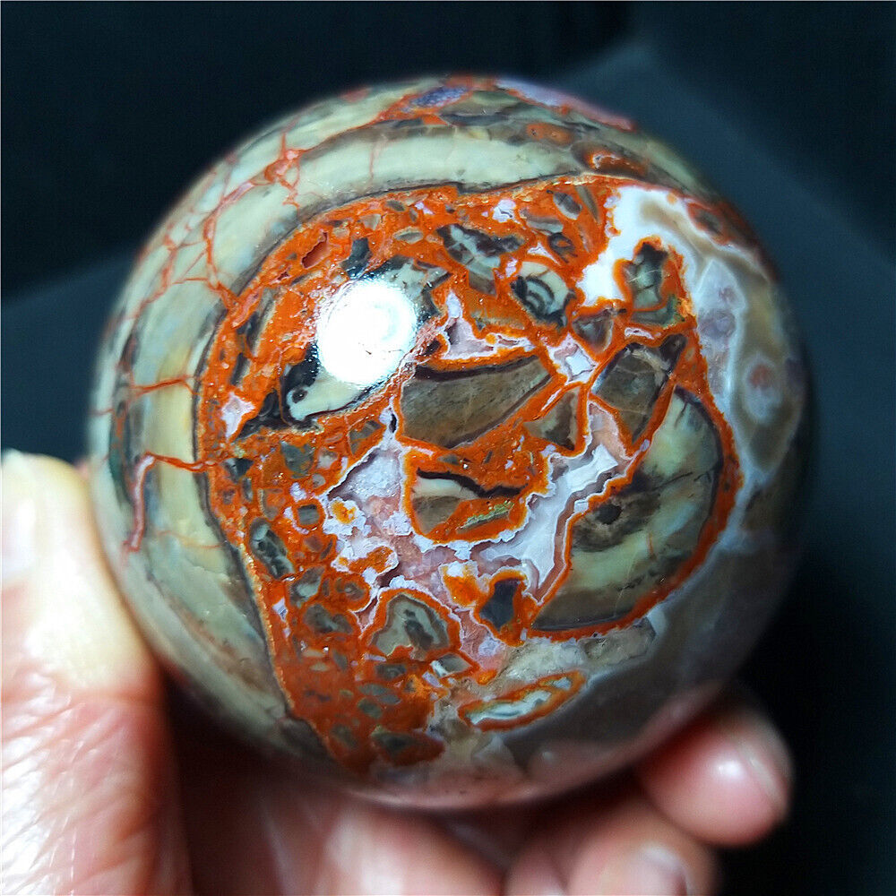 RARE 425.8G 68mm Natural Polishing Money Agate Crystal Sphere Ball Healing A3631