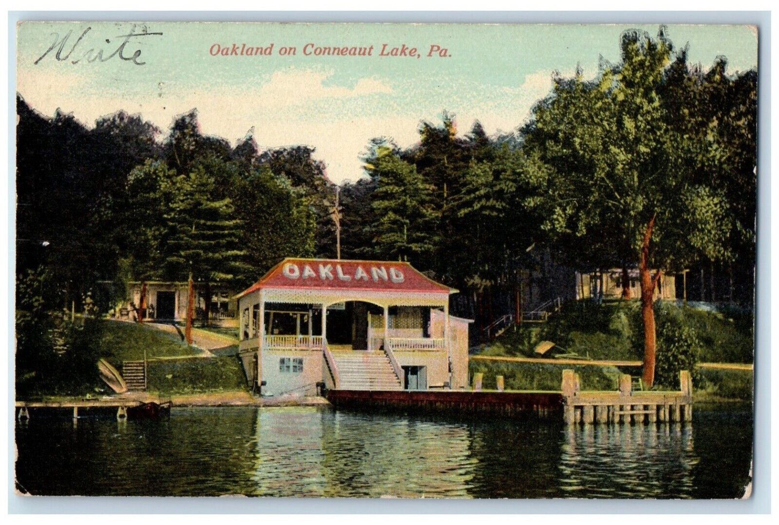 1911 Oakland Dock River Pier Exterior Wharf Conneaut Lake Pennsylvania Postcard