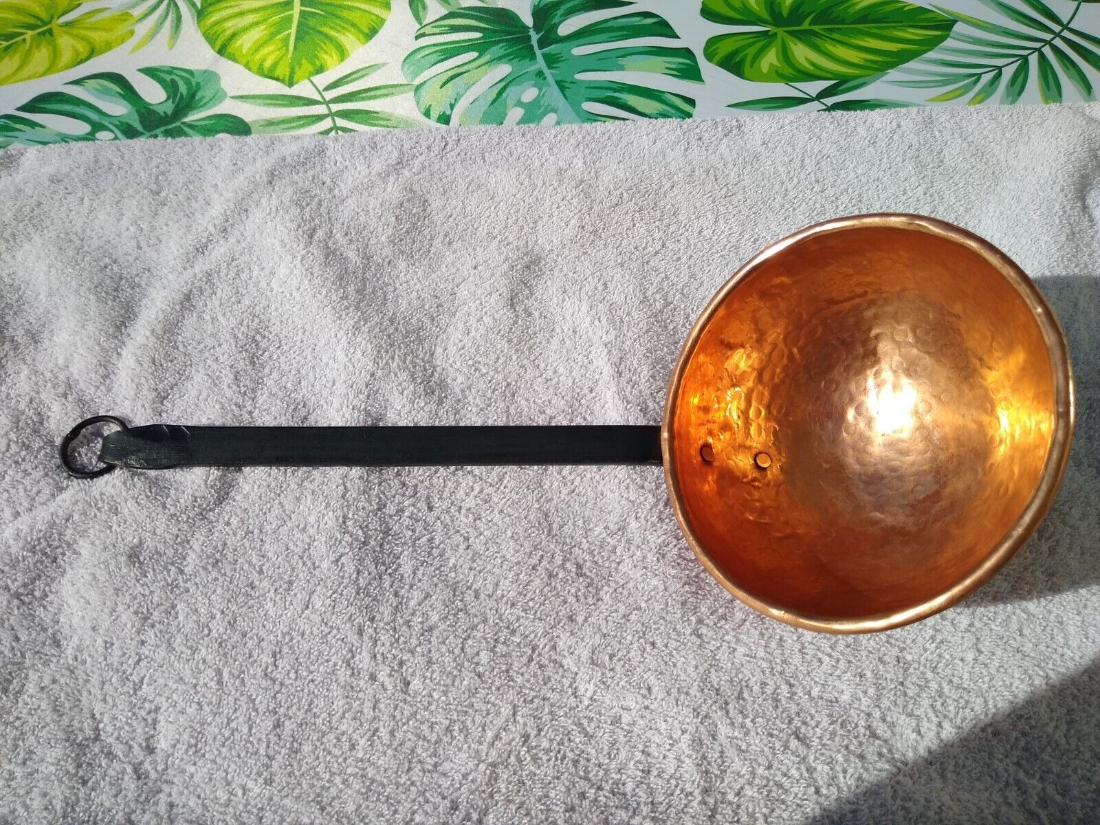 LARGE Vintage Hammered Copper And Wrought Iron Ladle