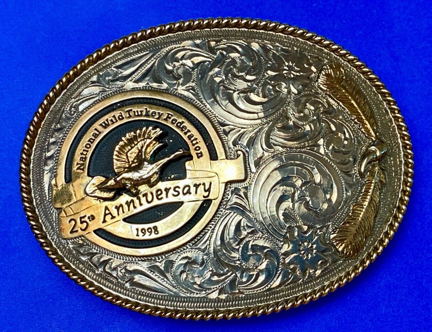 RA Guthrie Silversmiths National Wild Turkey Federation 1998 25th belt buckle