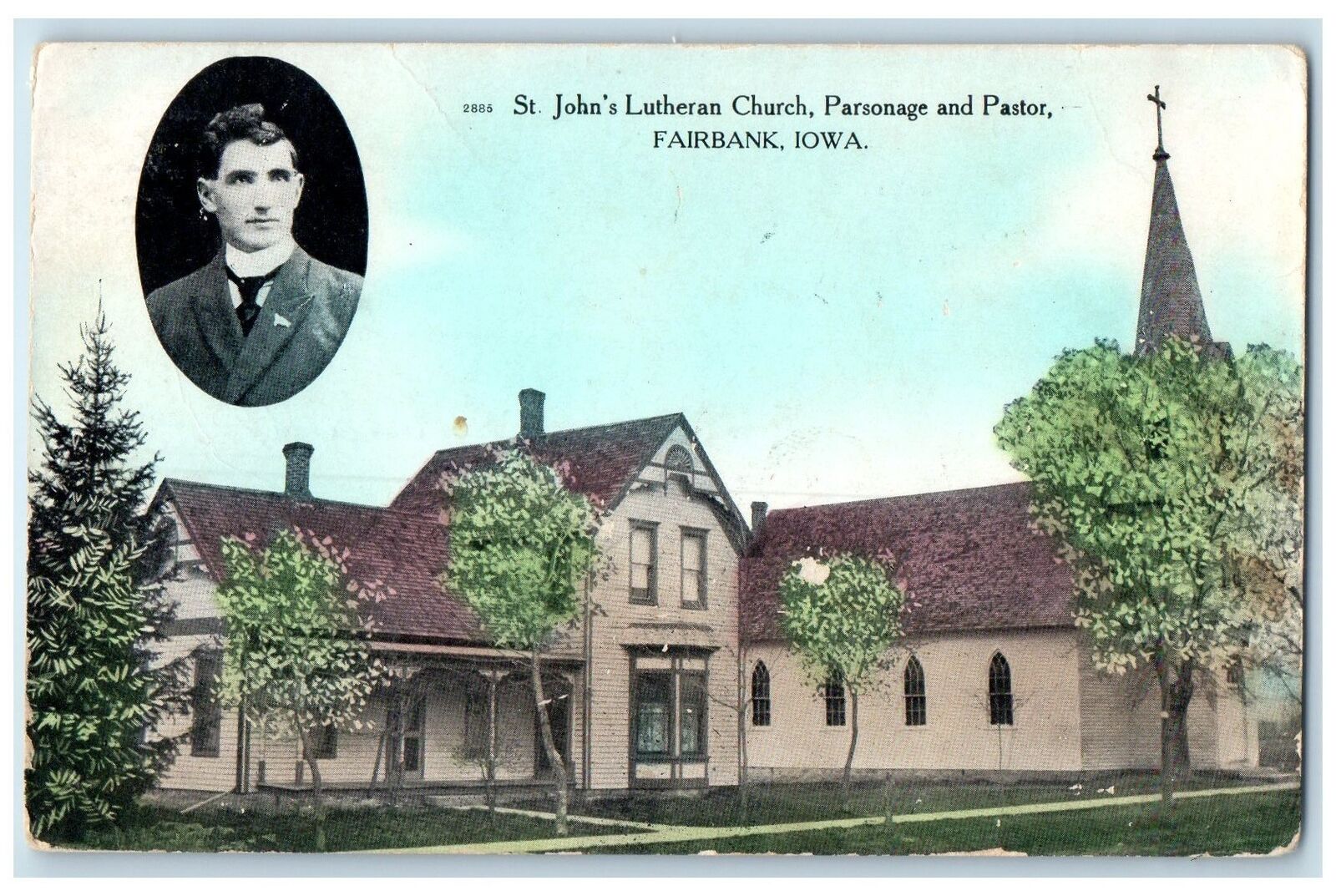 c1910\'s St. John\'s Lutheran Church Parsonage & Pastor Fairbank Iowa IA Postcard