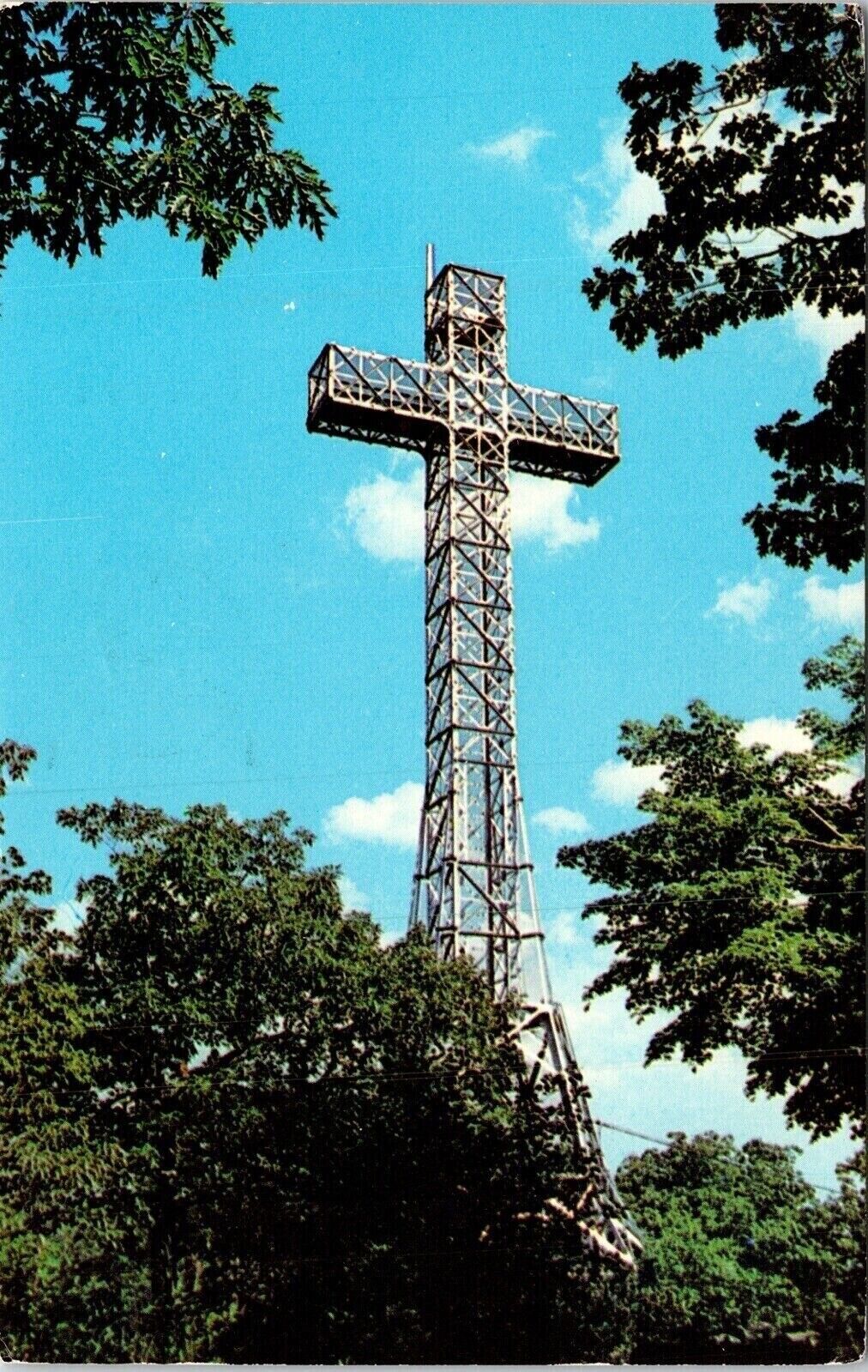 Montreal Quebec QC 100 Foot High Cross Mount Royal Trees Postcard WOB 6 Cent PM