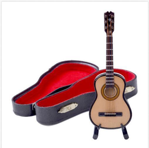 1:12 Mini Acoustic Guitar Wooden Miniature Musical Instrument Dollhouse Toy Case