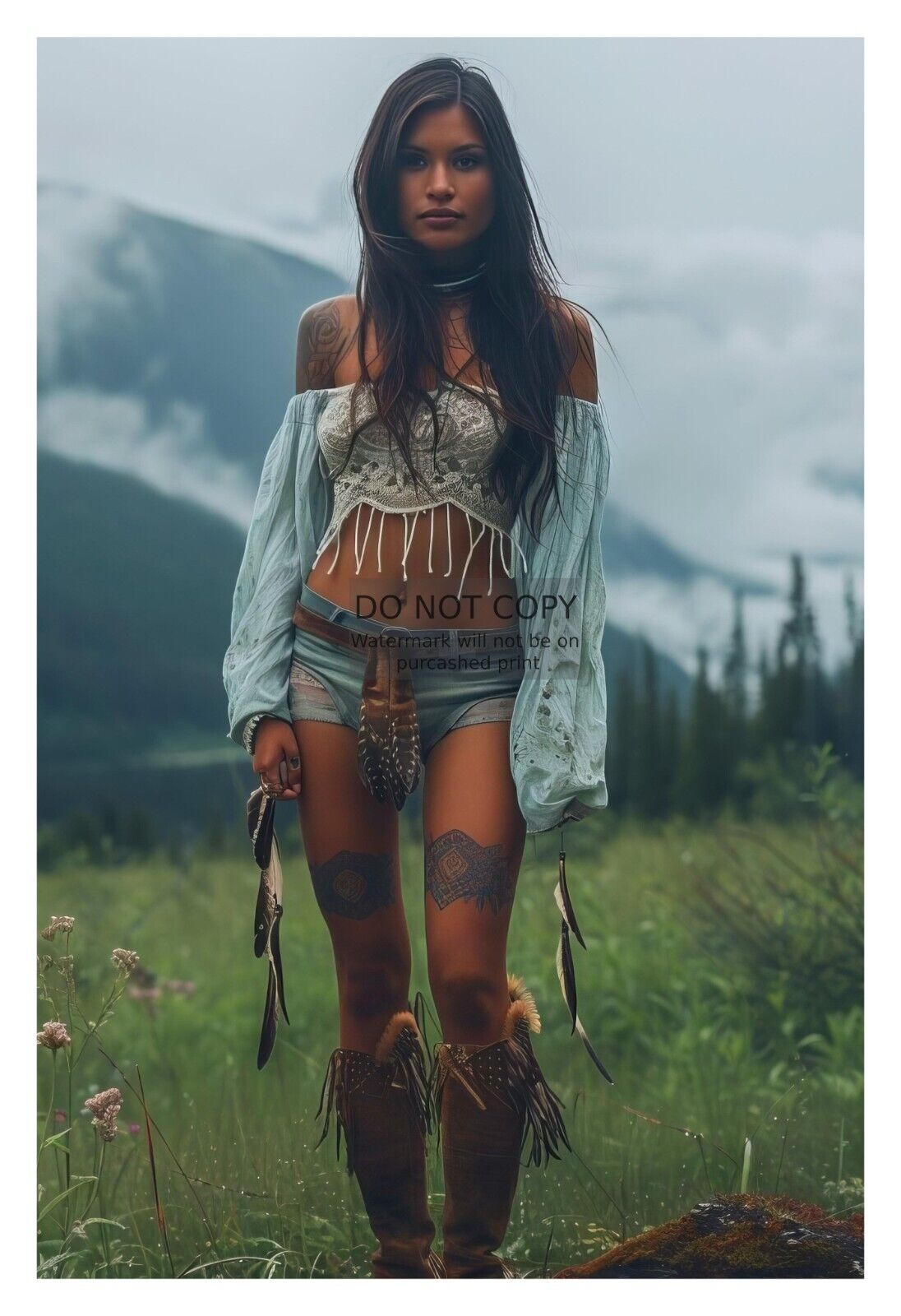 GORGEOUS YOUNG NATIVE AMERICAN LADY IN MOUNTAIN 4X6 FANTASY PHOTO