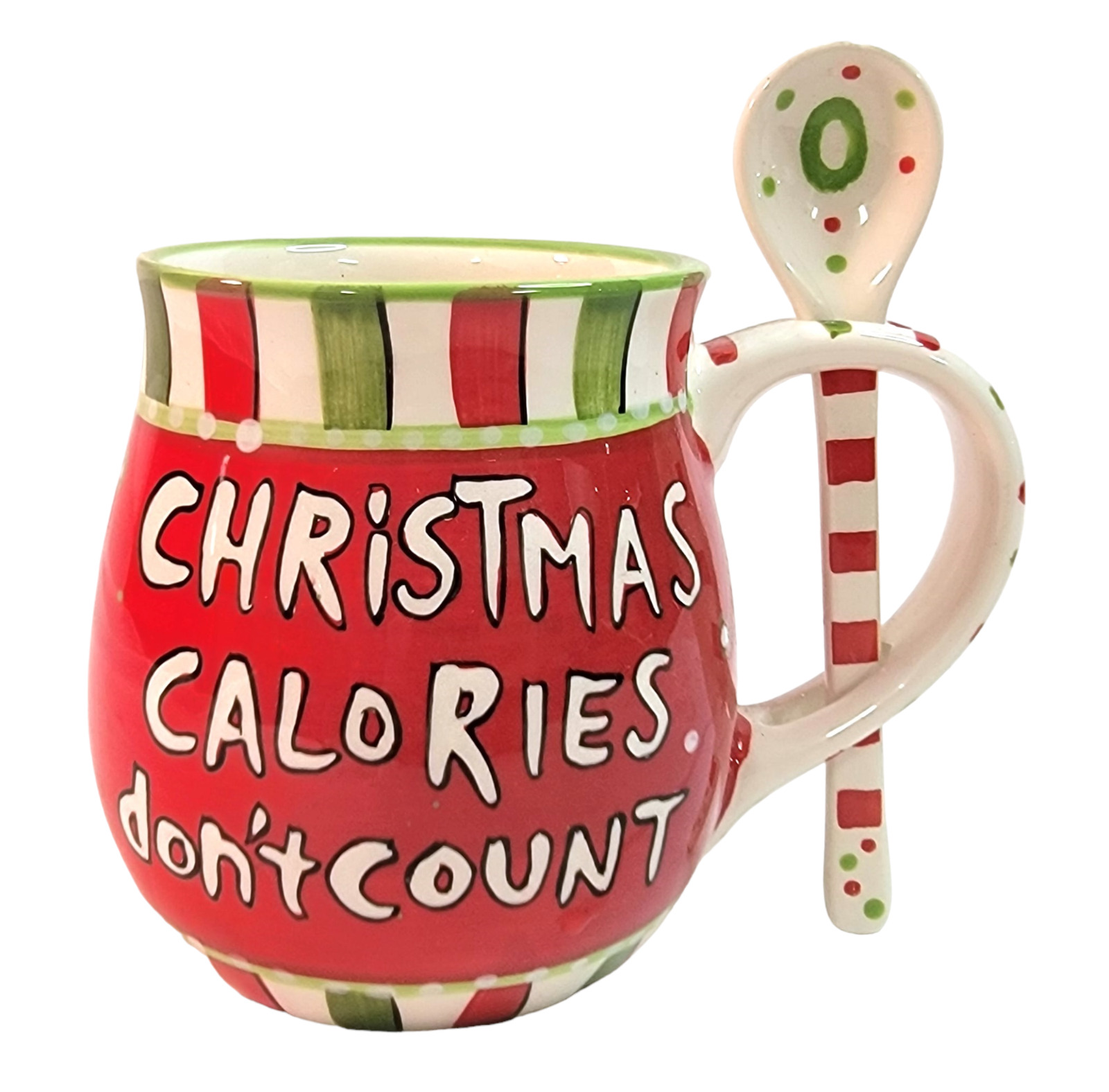 Christmas Calories Don\'t Count Big Mug With Spoon Cracker Barrel Ceramic Holiday