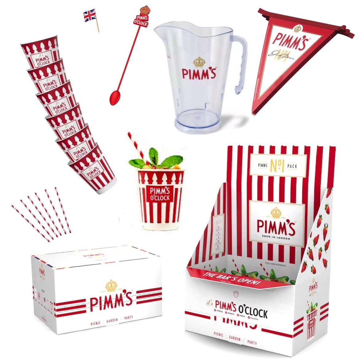 PIMM'S PACK -  Official JUG + BUNTING + CUPS + STIRRER + STRAWS + MORE