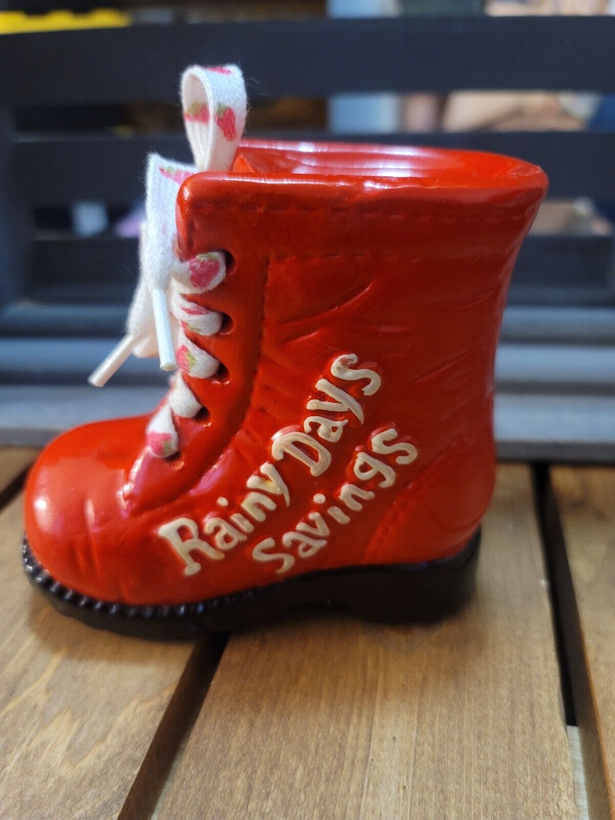 Vintage Rain Days Savings Red Ceramic Boot With Stopper