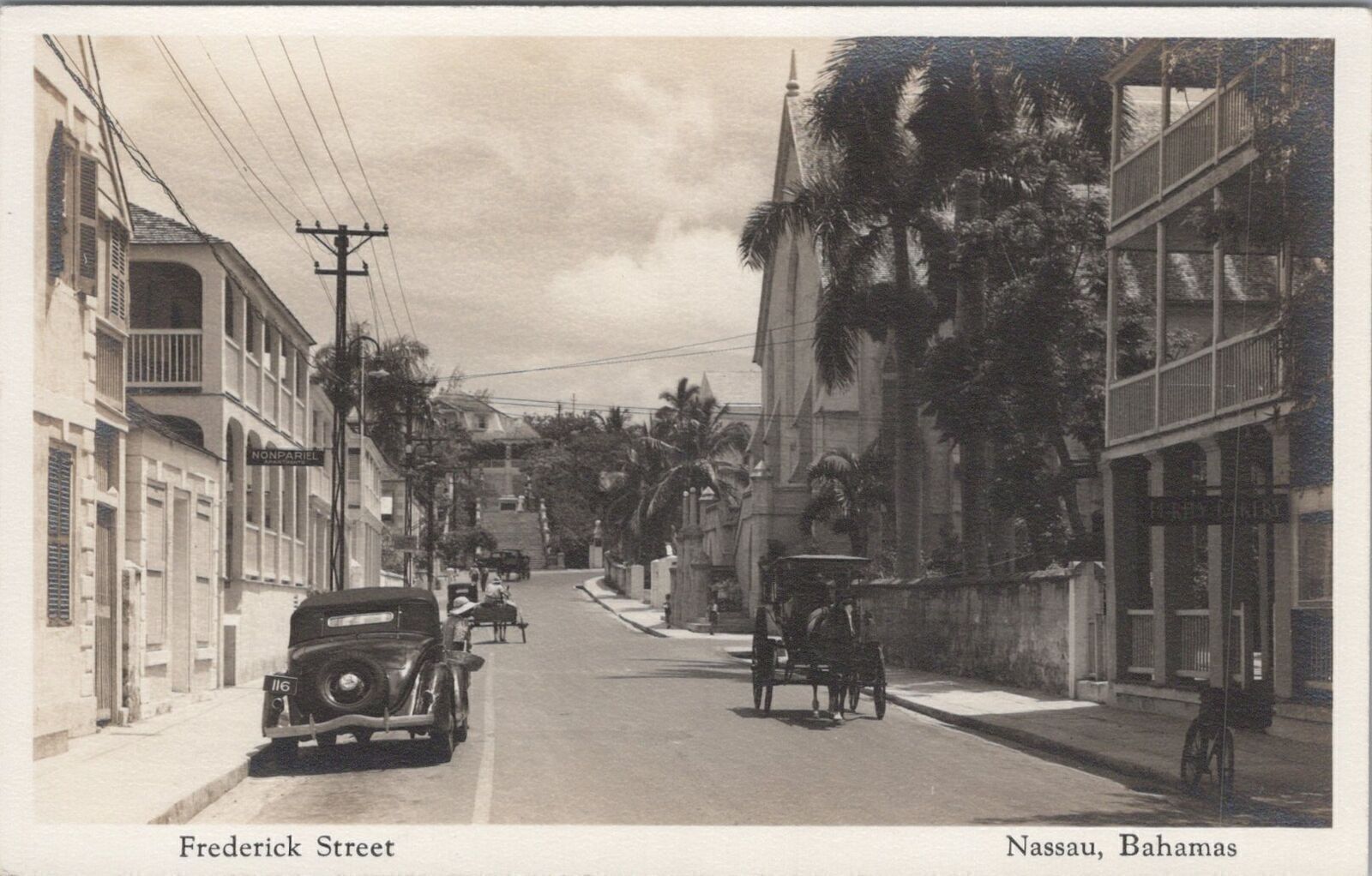 RPPC Postcard Frederick Street Nassau Bahamas Vintage Cars