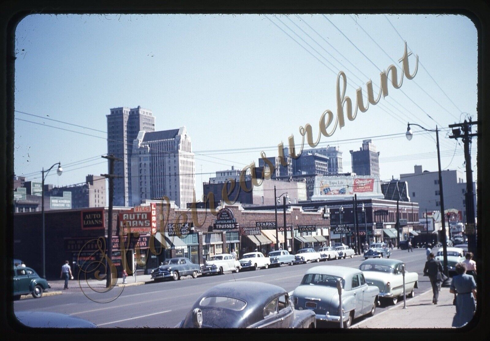 Birmingham Alabama Street Scene Cars Sign 35mm Slide 1950s Red Border Kodachrome