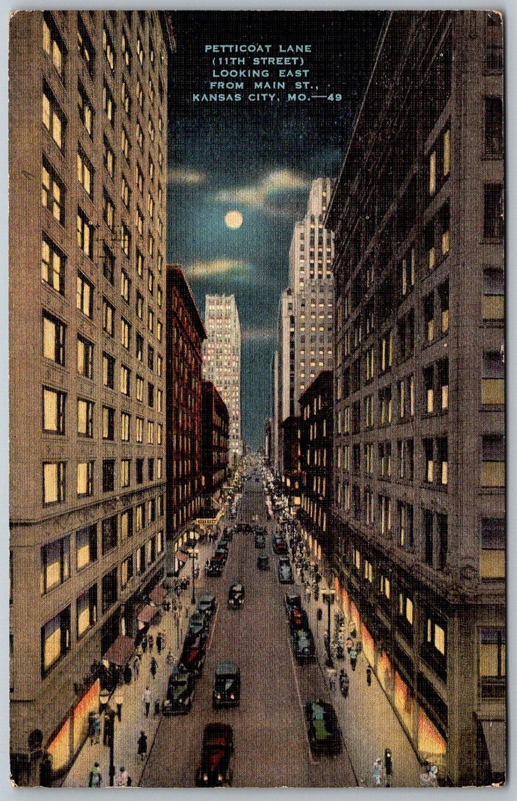Kansas City Missouri 1946 Postcard Petticoat Lane 11th Street Looking East