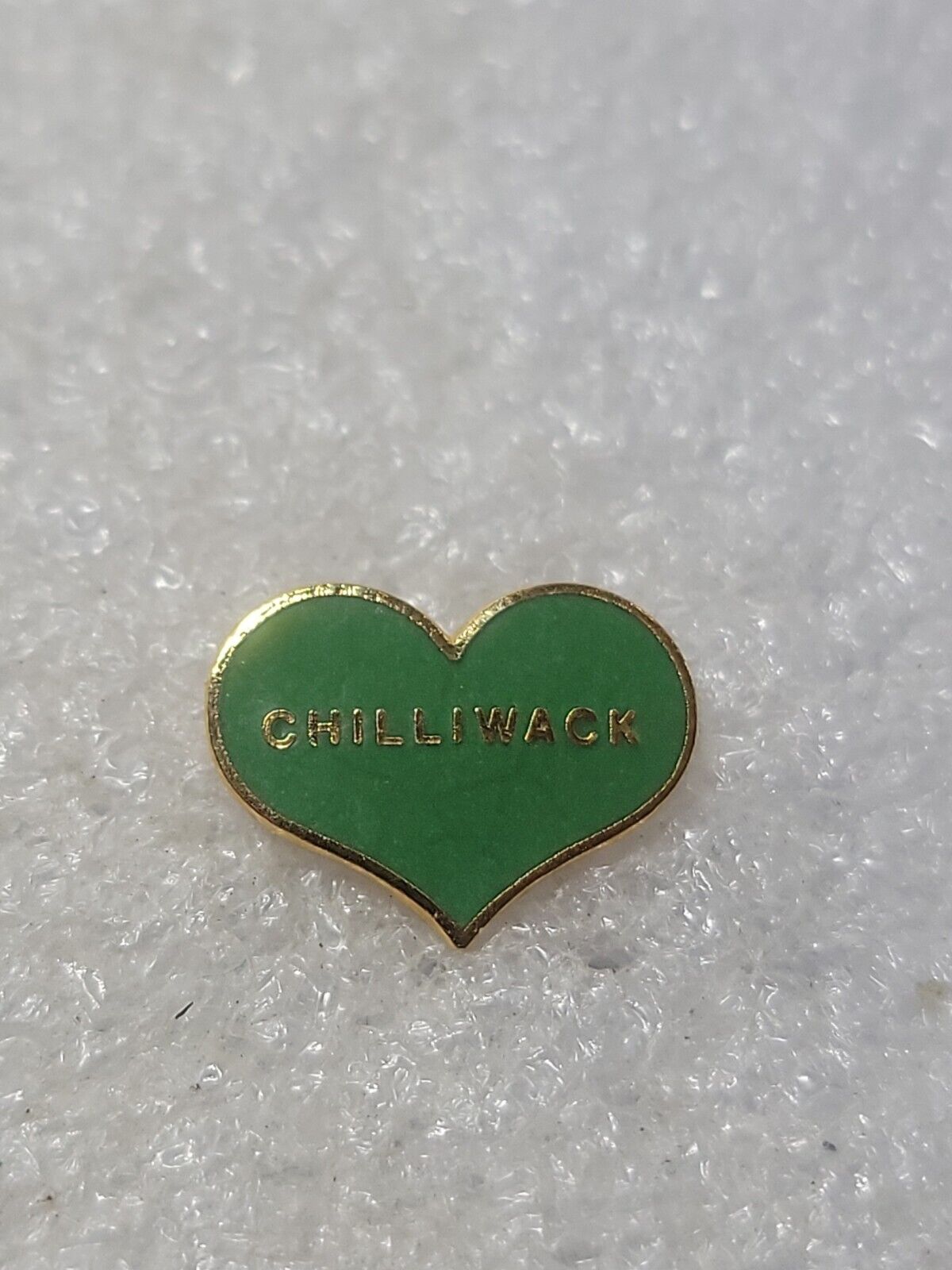 Vintage Heart Love Chilliwack Pin Green Enamel Lapel Single Post Clutch Back