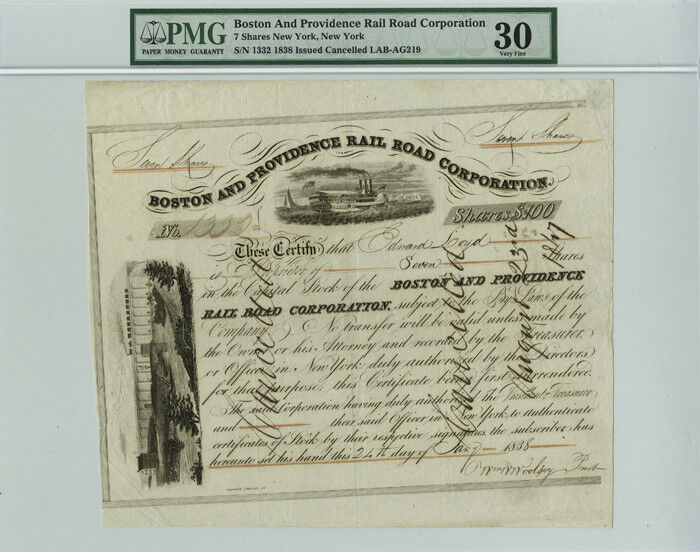 Boston and Providence Railroad - Stock Certificate - Railroad Stocks
