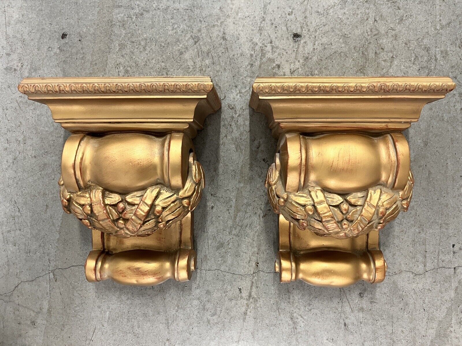Pair of Decorative Gold Wall Shelves