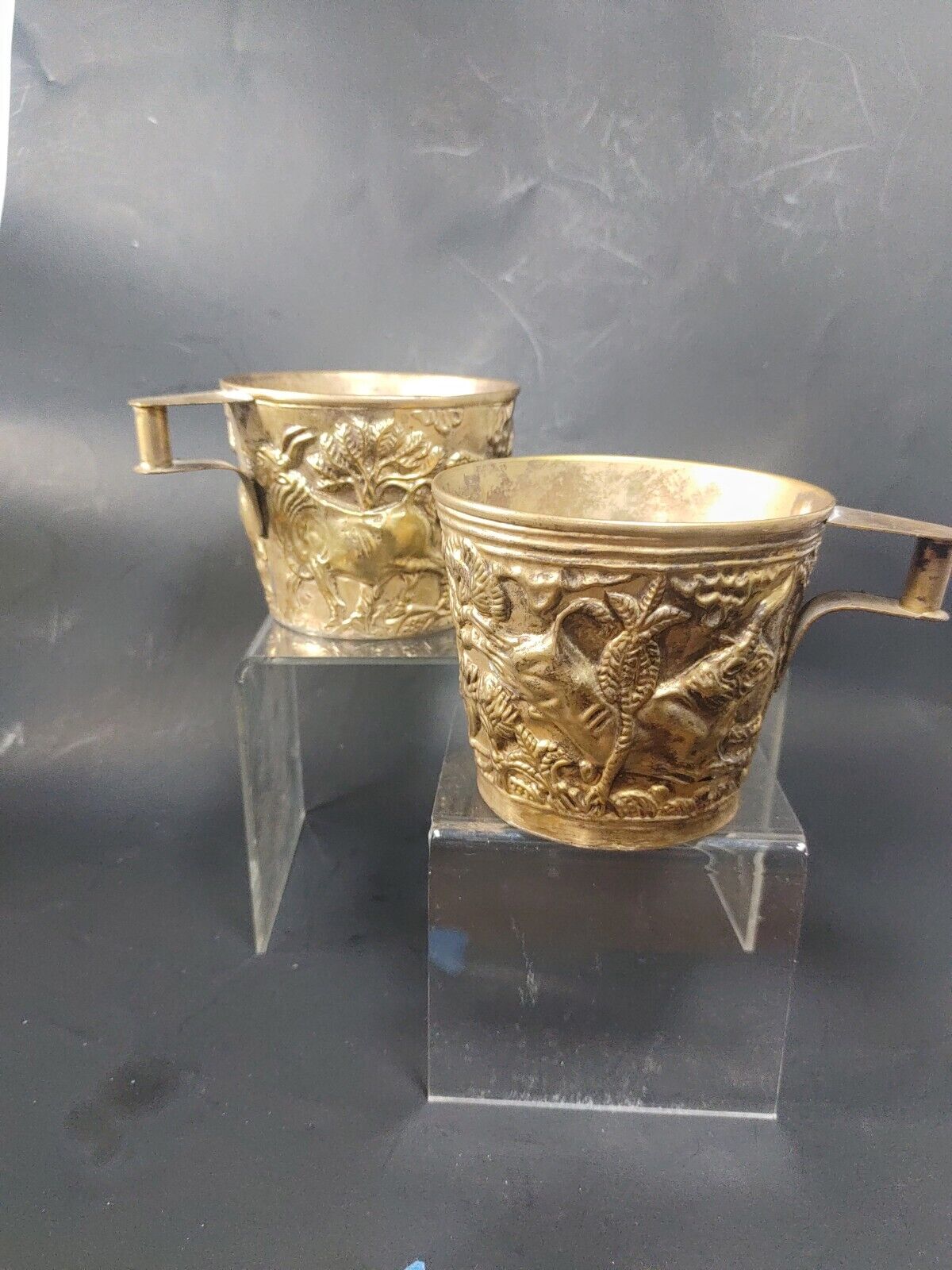 Vtg Vapheio Mycenaean Museum Replica Ritual Cup Bull Copper Brass 50\'s Hand Made