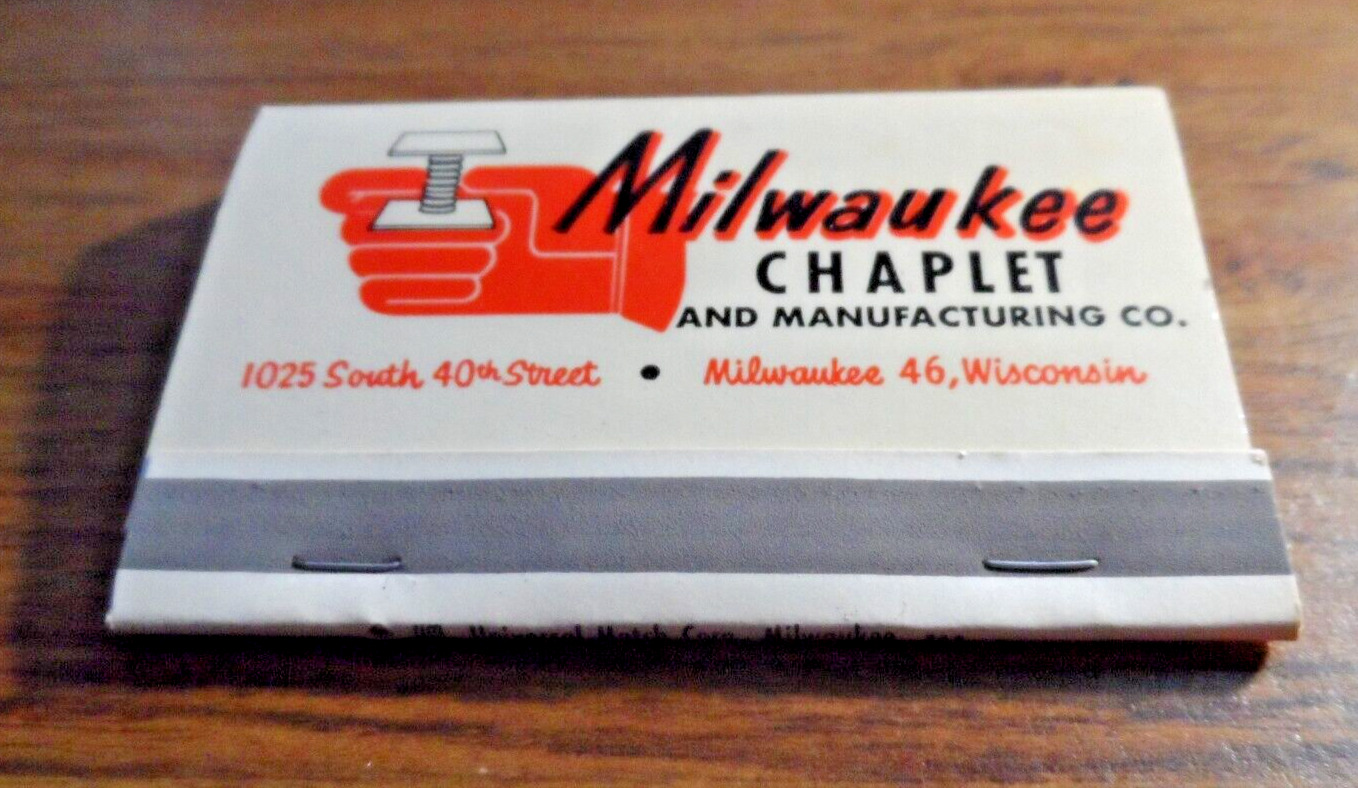 Milwaukee Chaplet Matchbooks Large Unstruck Exc. Cond Manufacturing Co. Wis.