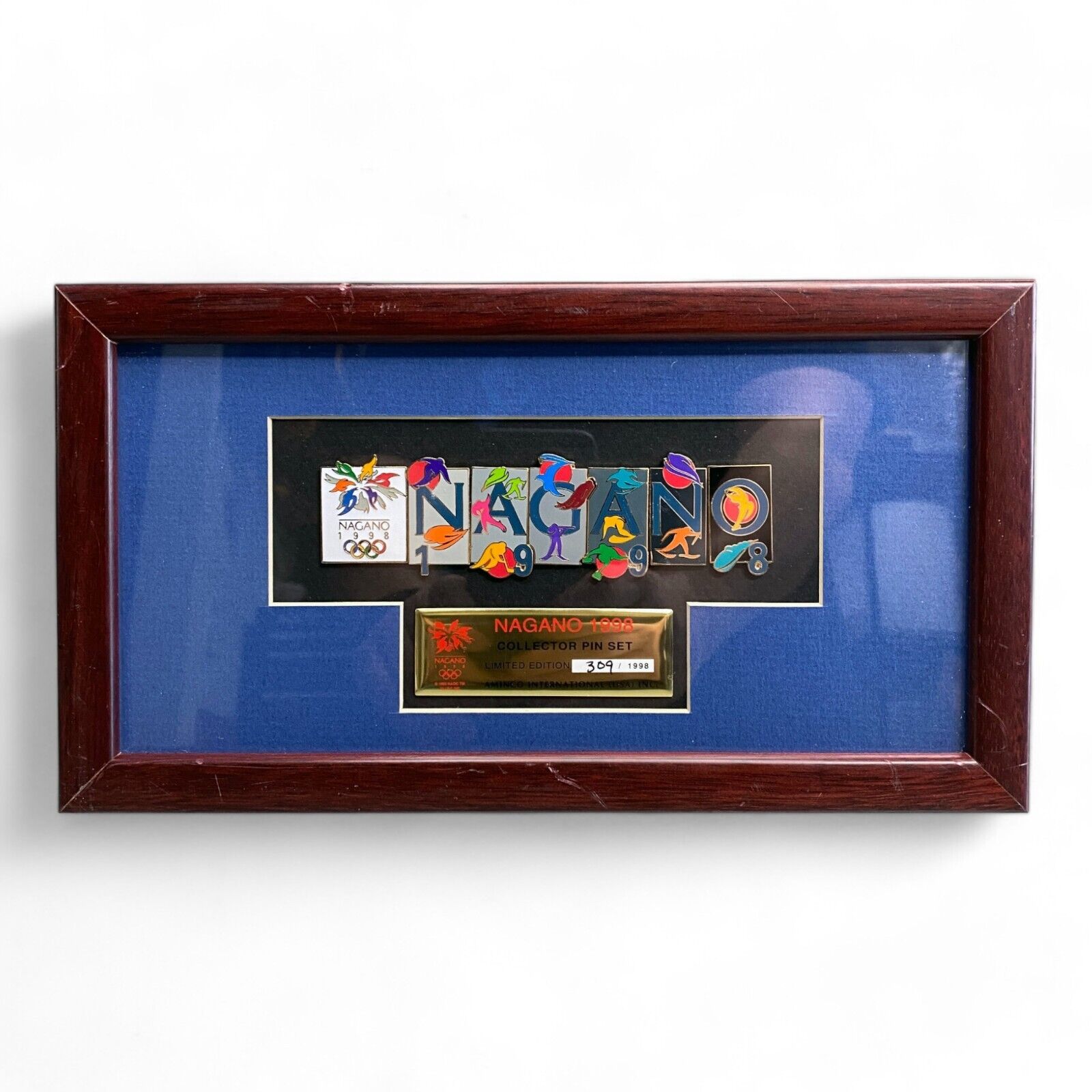 Nagano Winter Olympics Framed  COLLECTOR 7 PIN SET Limited Edition #309/1998