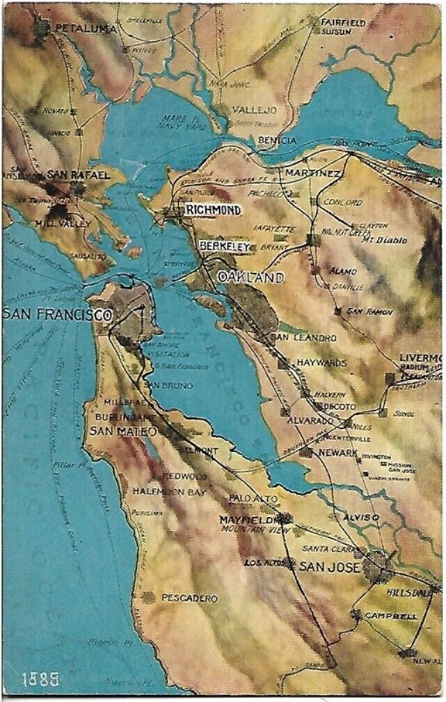 Original 1915 Mitchell Electric Railroad Map Postcard SAN FRANCISCO Unposted
