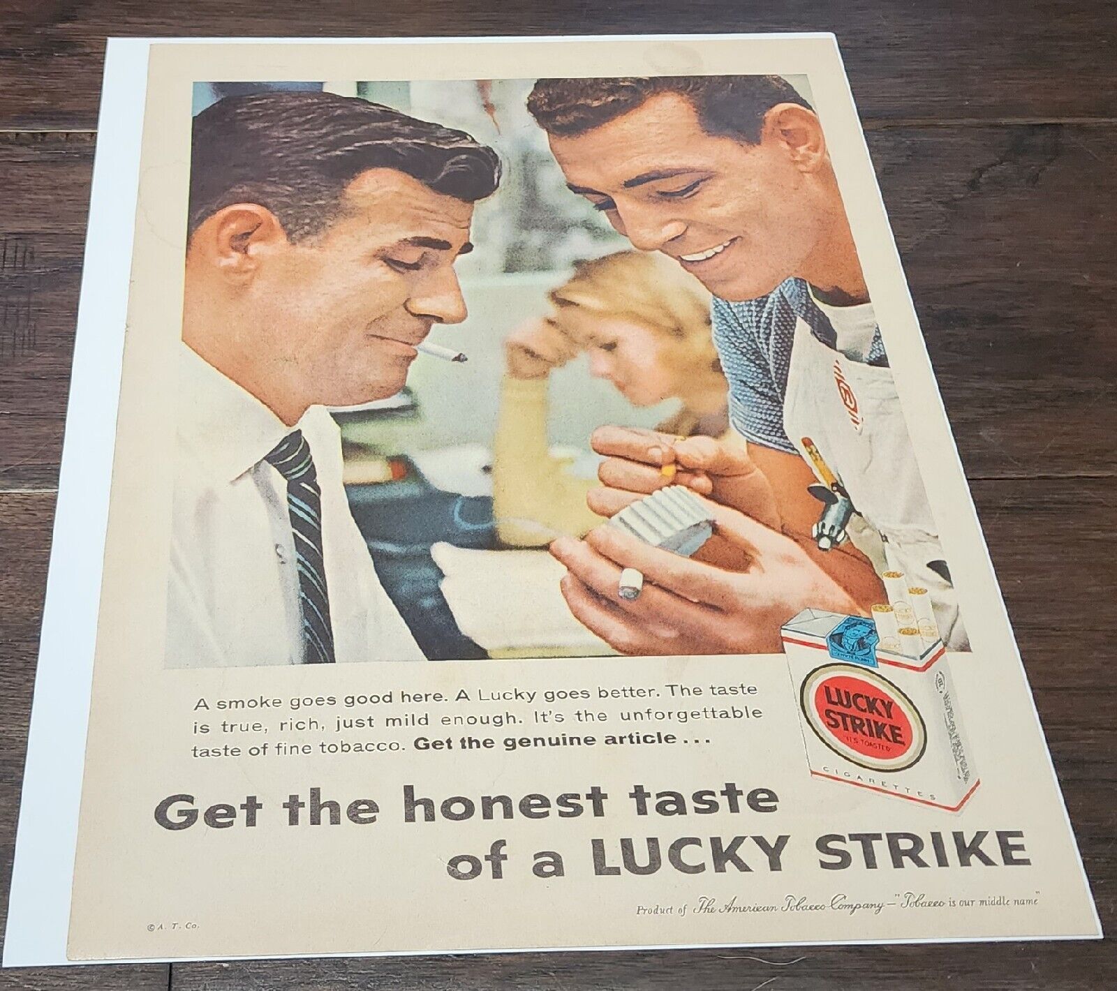 1959 Lucky Strike Cigarettes Vintage Print Ad Two Smiling Men Working 