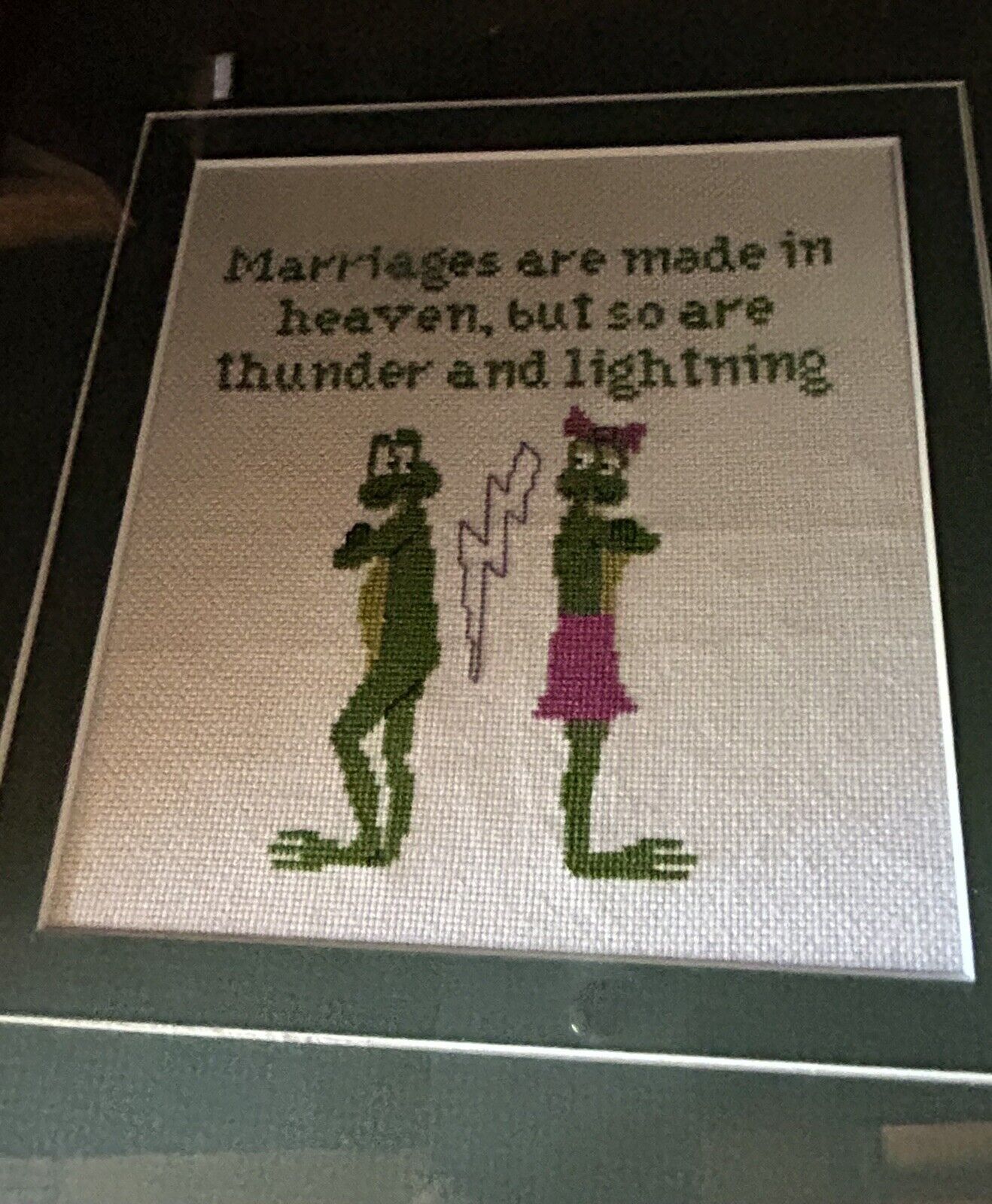Marriage Humor Needlepoint Sign Plaque Made N Heaven Thunder Lightning Gag Gift