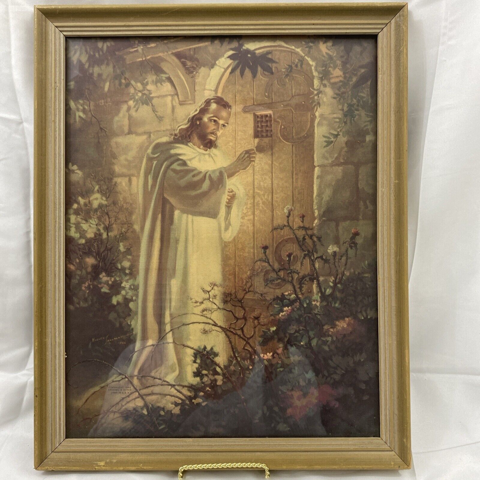 Framed Vintage  Jesus  Print  Christ At Hearts Door Religious. 16x12