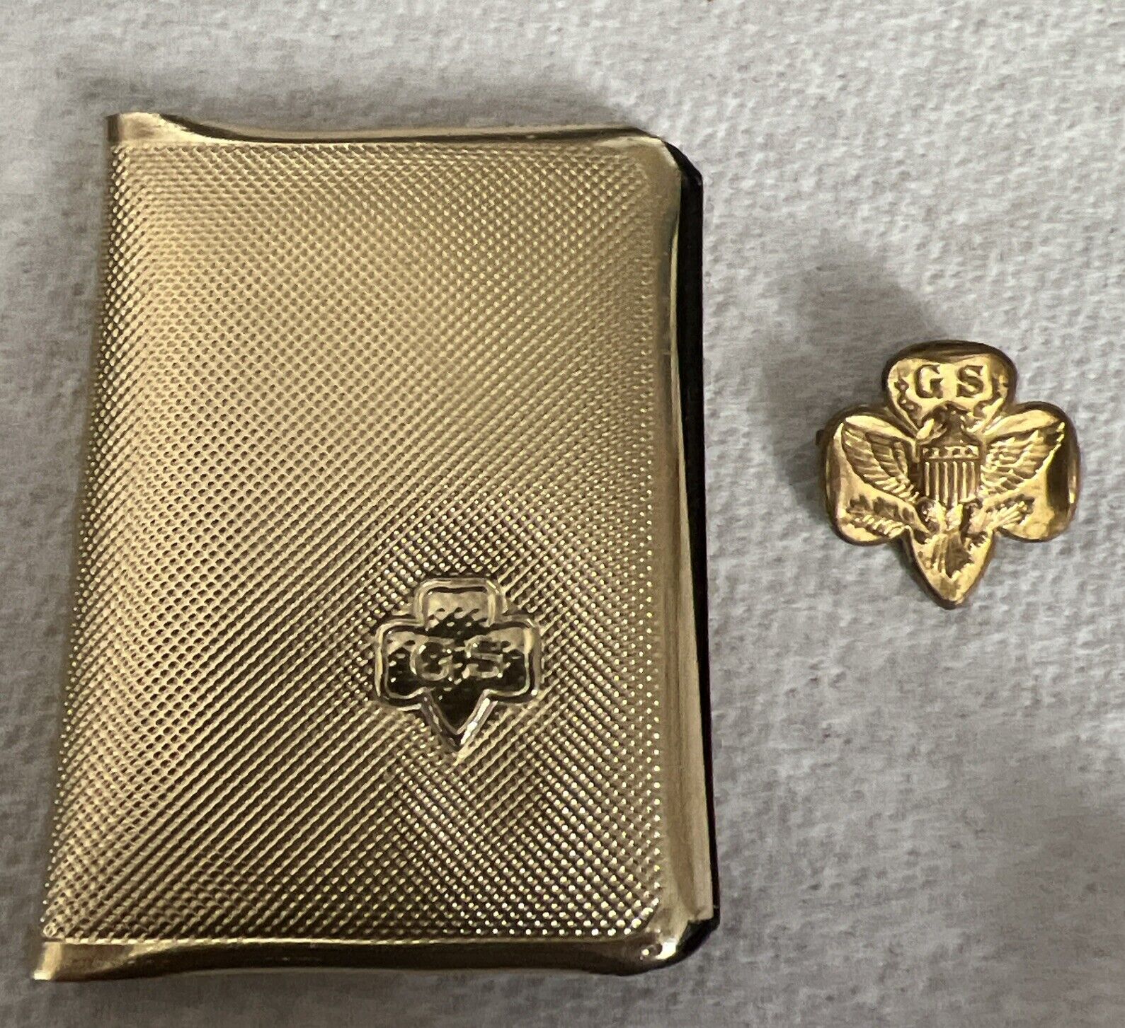 Set of 2 Vintage Girl Scouts Mini Golden Tablet Journal and Gold Pin