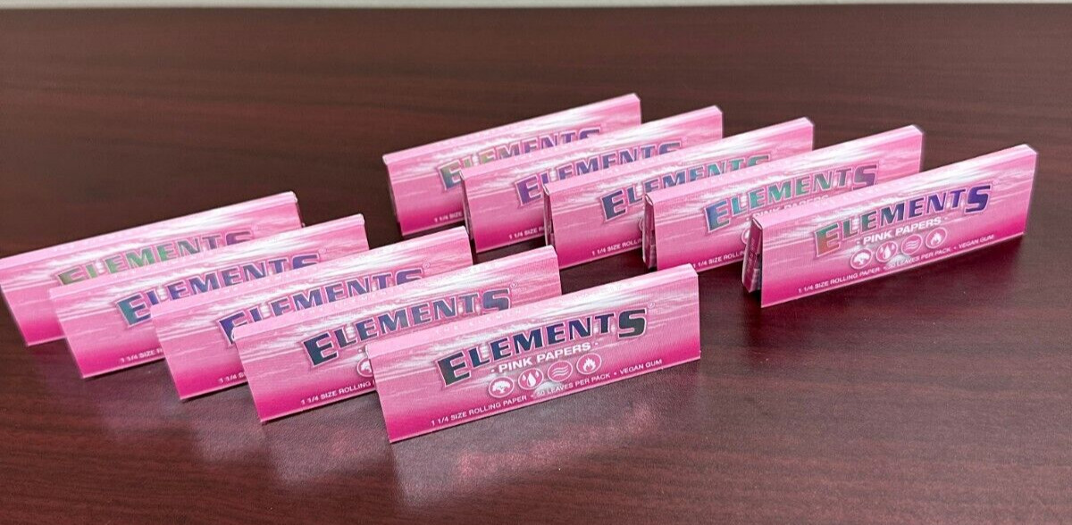 Elements PINK 1 1/4 (1.25) Cigarette Rolling Papers -10 PACKS -NEW