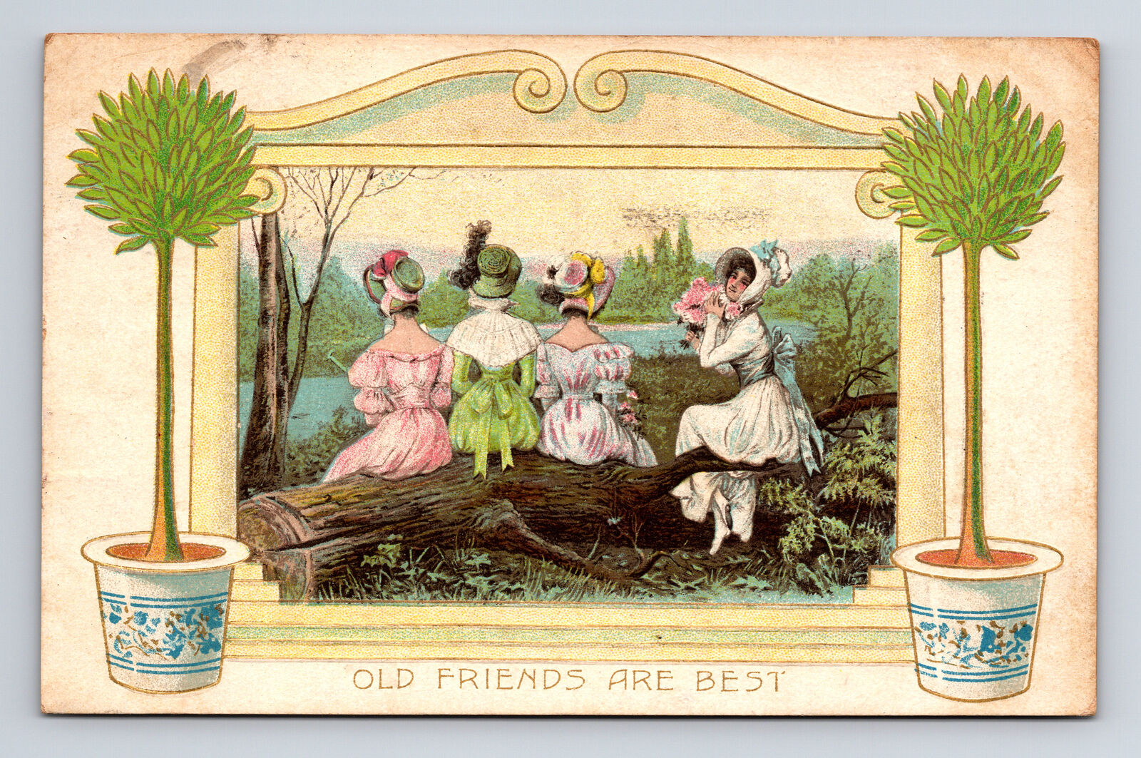 c1910 Old Friends Are Best Victorian Women Dresses Bonnets Meadville PA Postcard