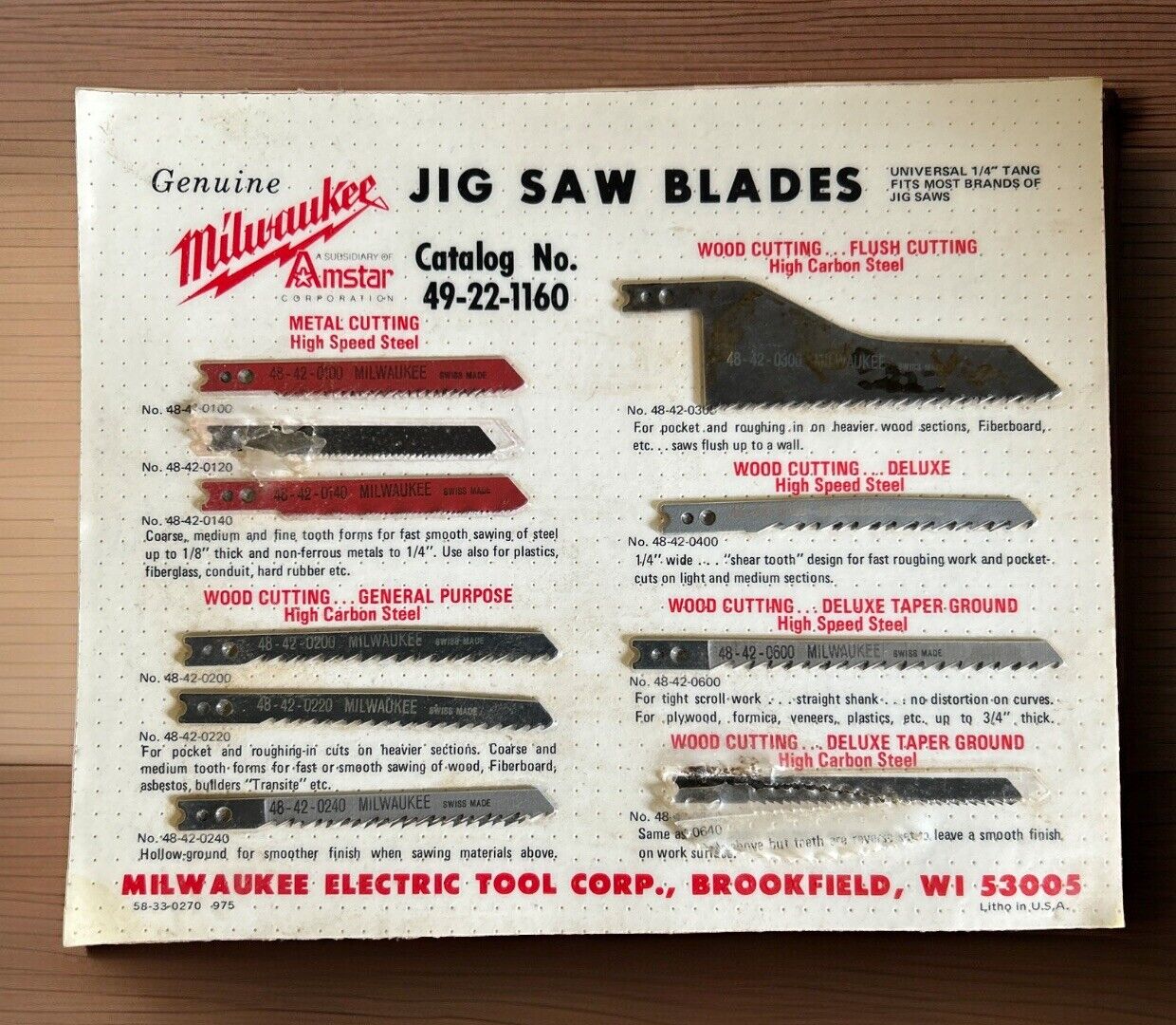 Vintage Genuine Milwaukee Tool JIG SAW Blades On Advertising Card Catalog