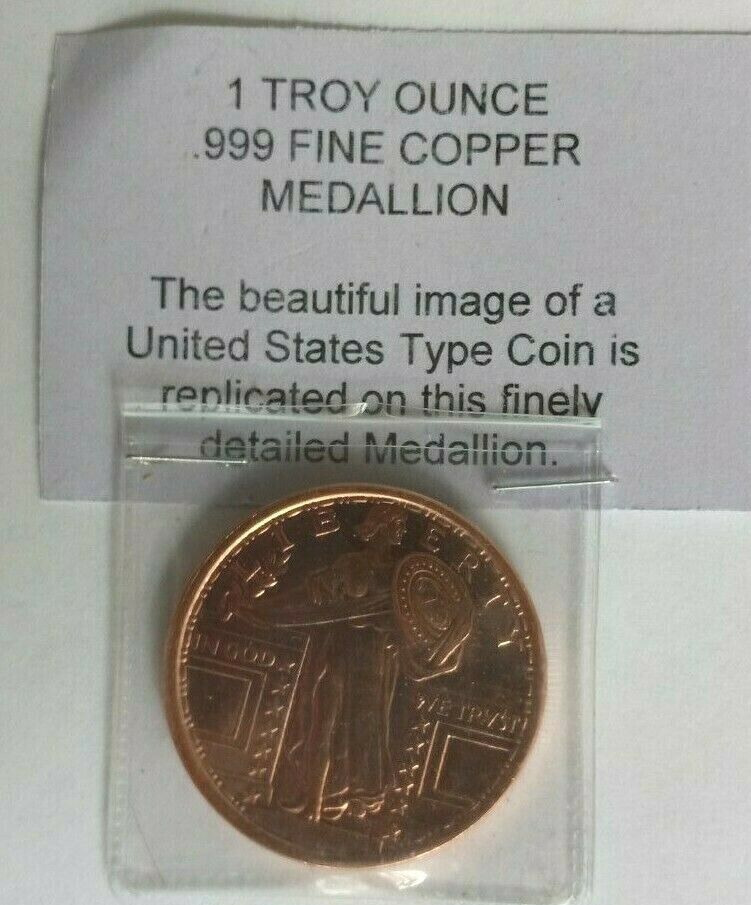 LIBERTY-1 Troy Ounce .999 Fine Copper Medallion, Golden State Mint -Collectible.
