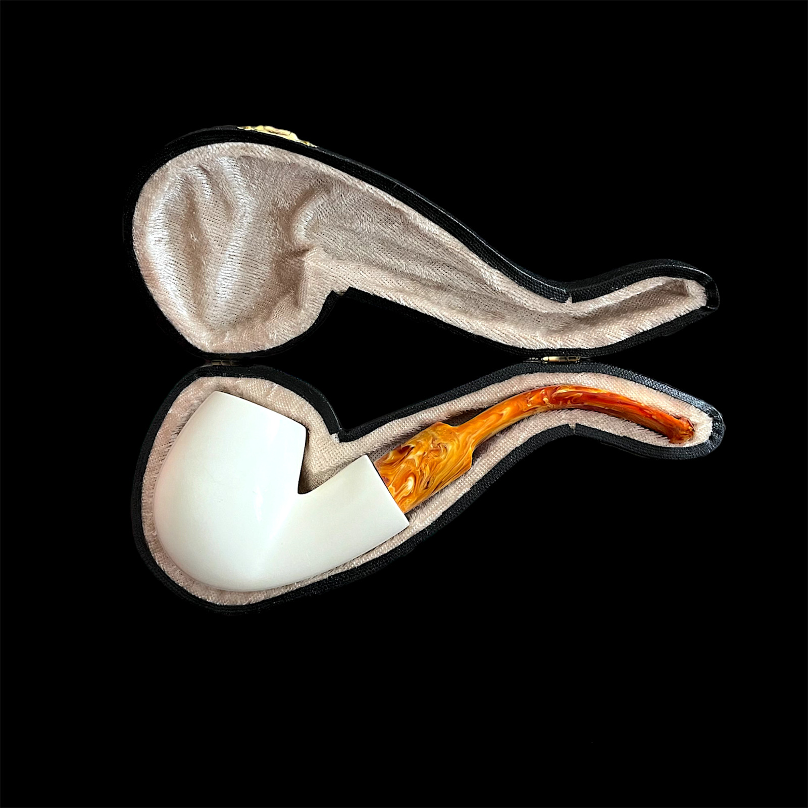 Block Meerschaum Pipe hand-carved smoking tobacco pipe w case MD-396