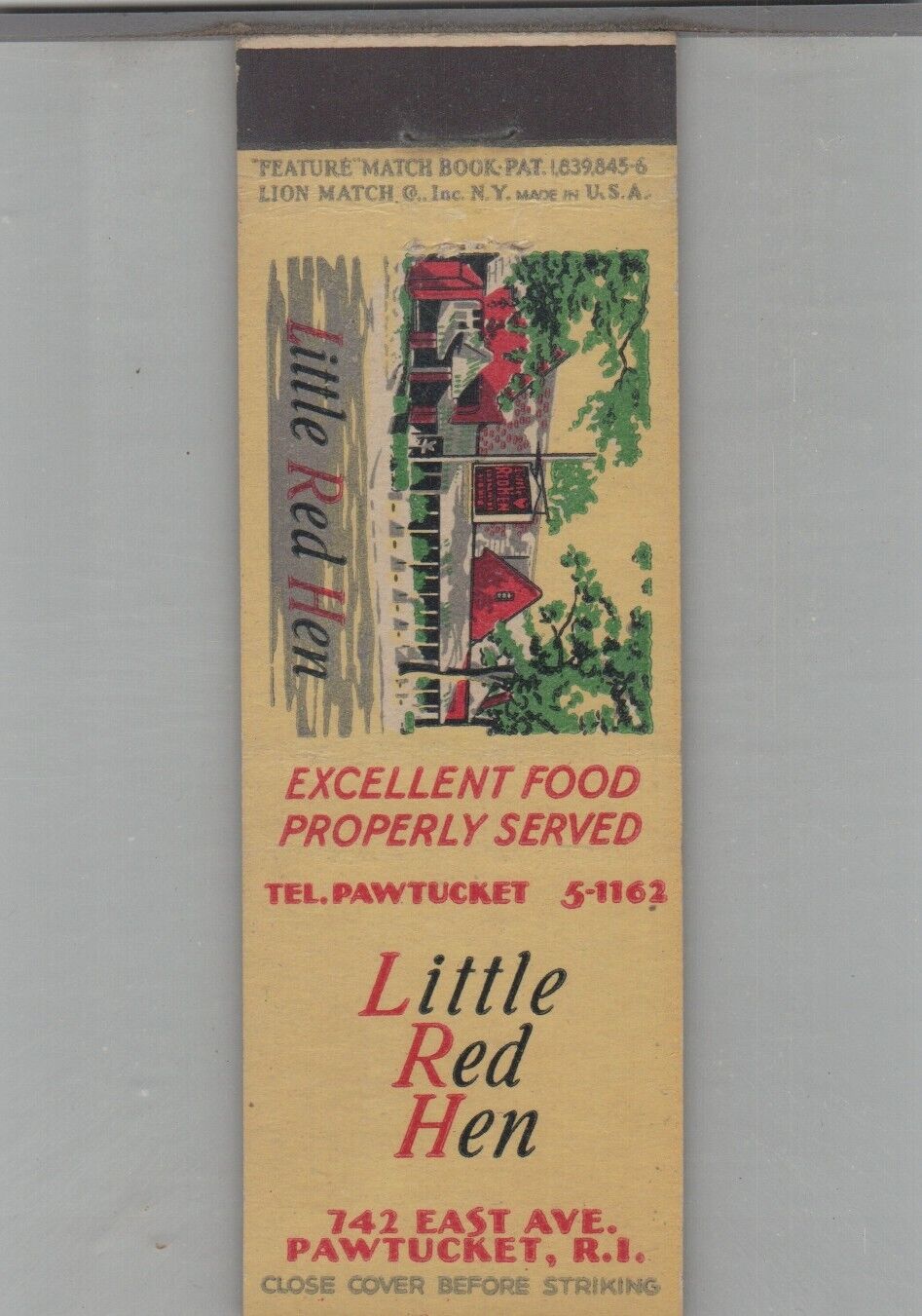 Matchbook Cover Little Red Hen Restaurant Pawtucket, RI