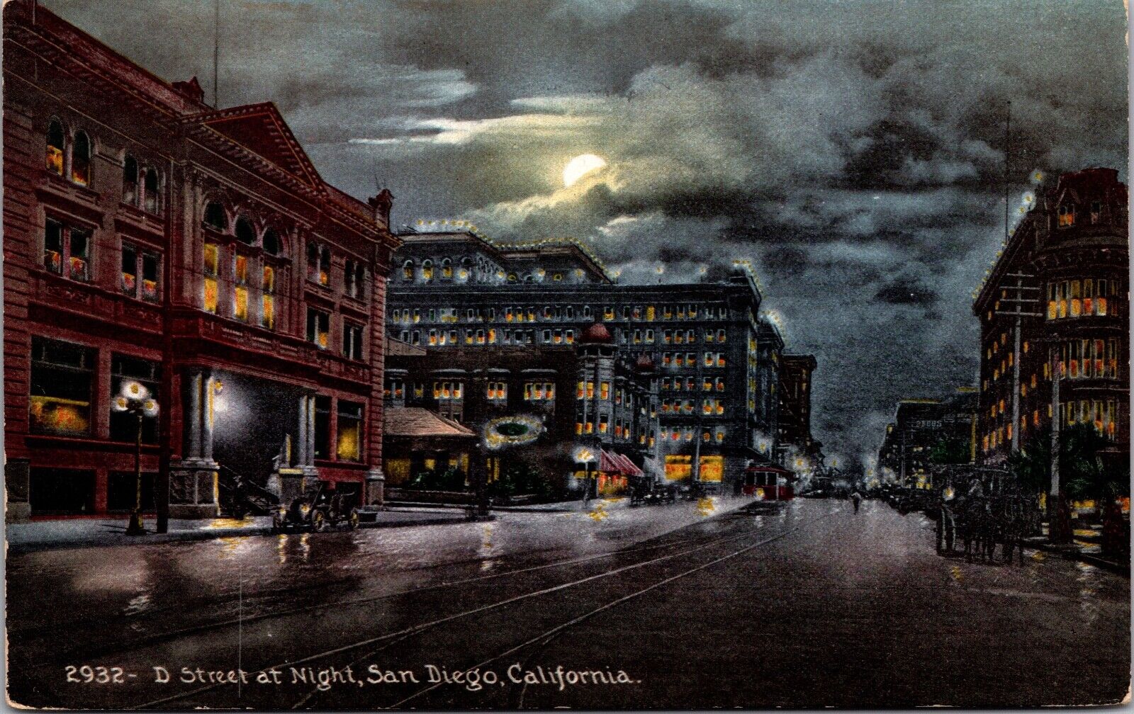 Postcard D Street at Night in San Diego, California