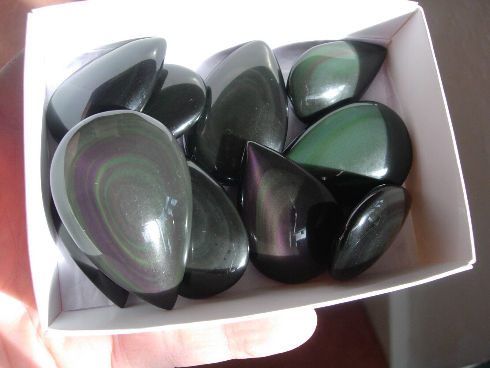 rainbow obsidian teardrops  x 10  277 gms eBay U.K. seller for over 20 years