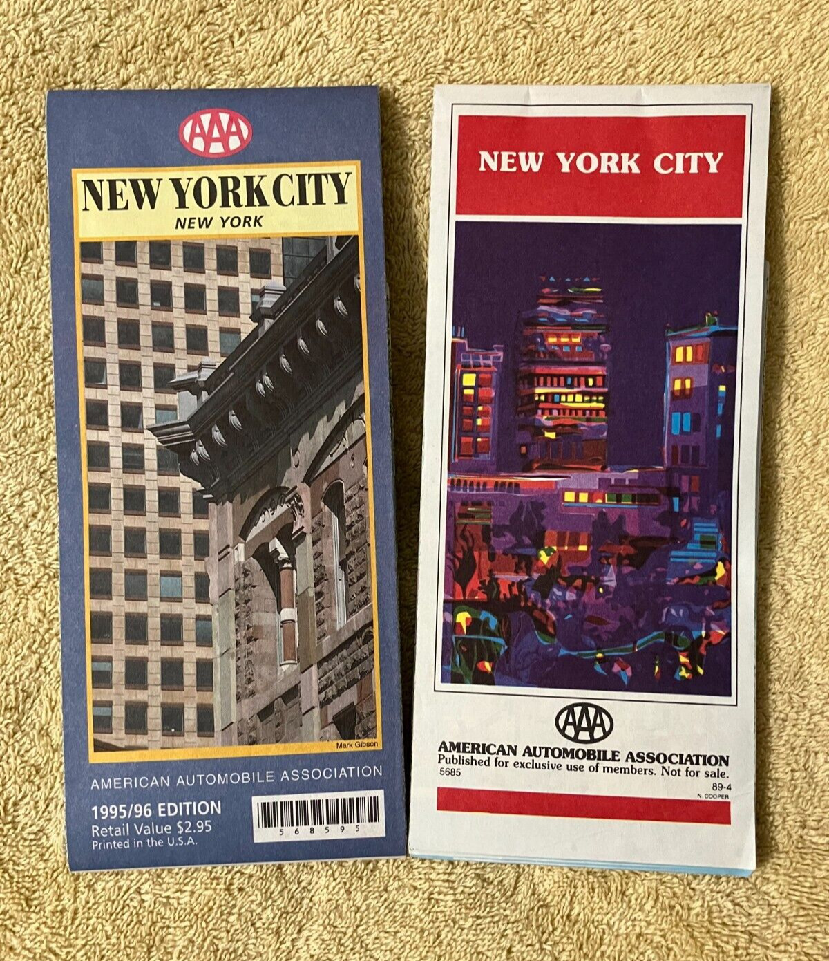 VTG 2 New York City AAA Street Maps 1989 and 1995-96 Editions