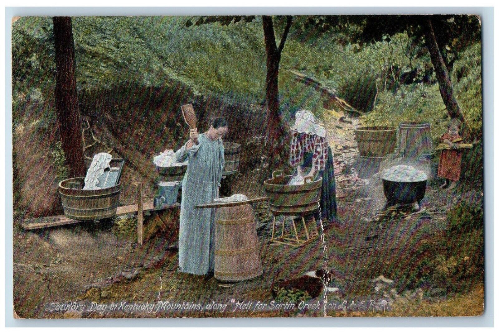 Kentucky Postcard Laundry Day Mountains Hell Sartin Creek c1910 Vintage Antique