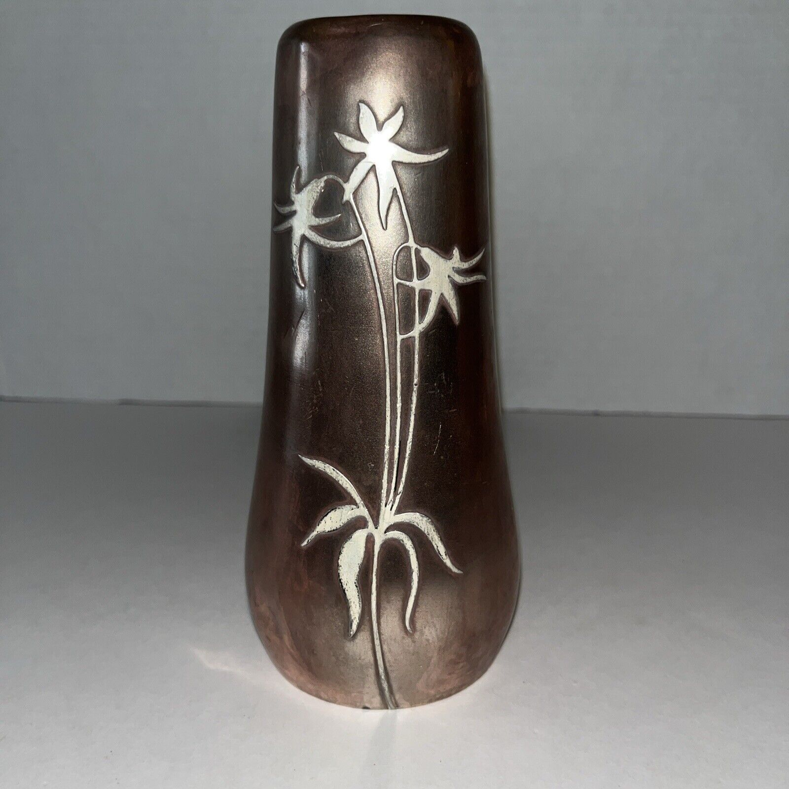 Antique Art Nouveau Otto Heintz Bronze STERLING SILVER Vase 7\