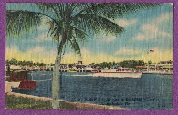 FT LAUDERDALE FL VTG LINEN PC BAHIA MAR YACHT BASIN ON INLAND WATERWAY 1955