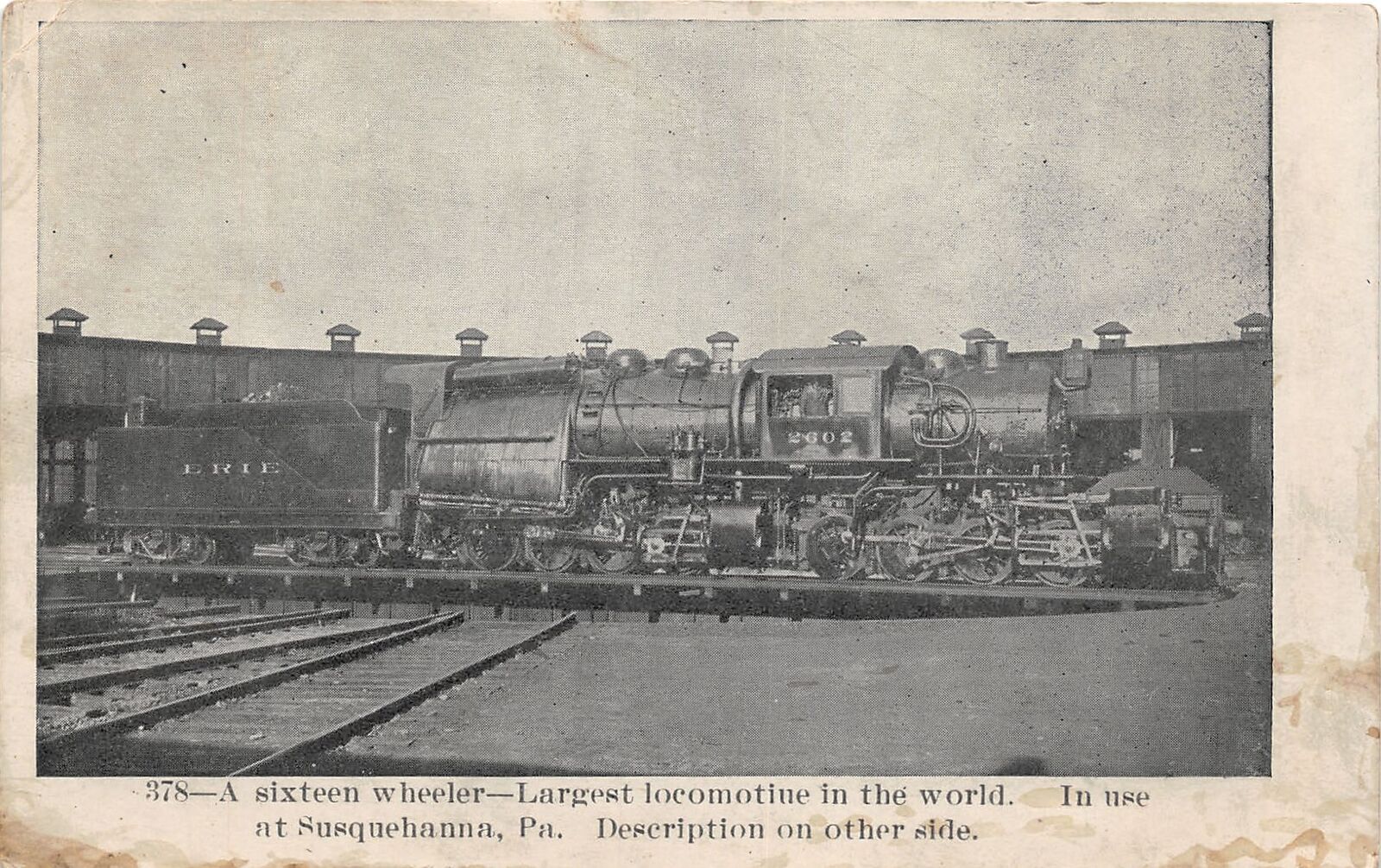 J44/ Susquehanna Pennsylvania Postcard c10 Railroad 16-Wheeler Largest Loco 176