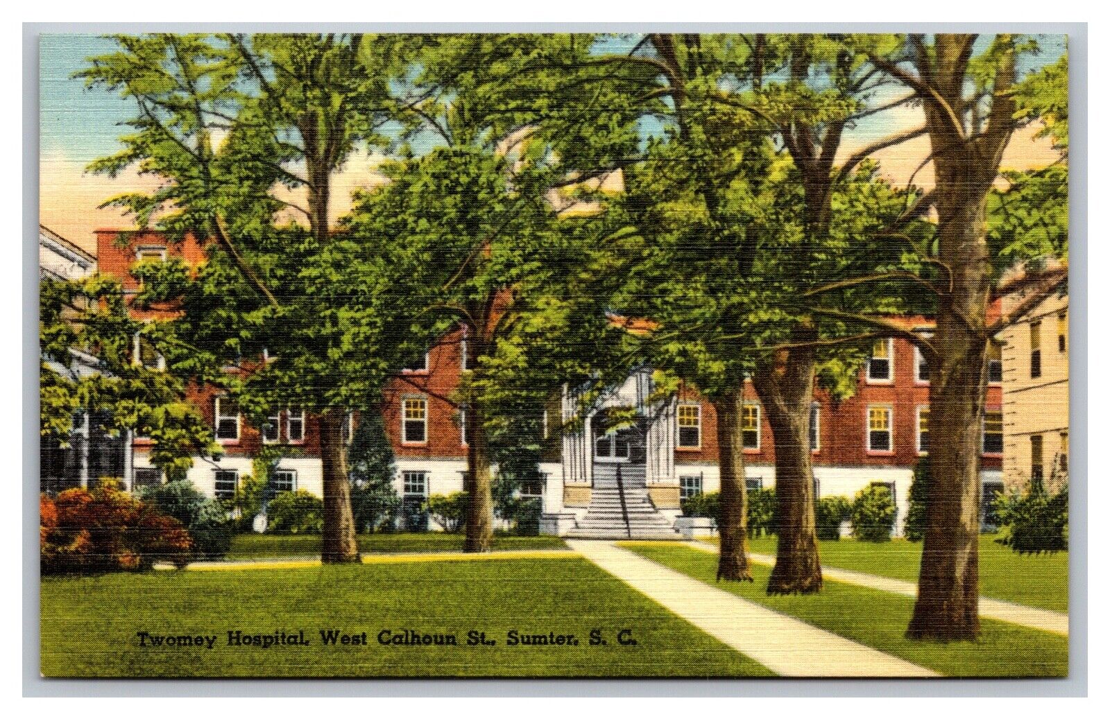Sumter SC South Carolina Twomey Hospital West Calhoun Street Linen Postcard